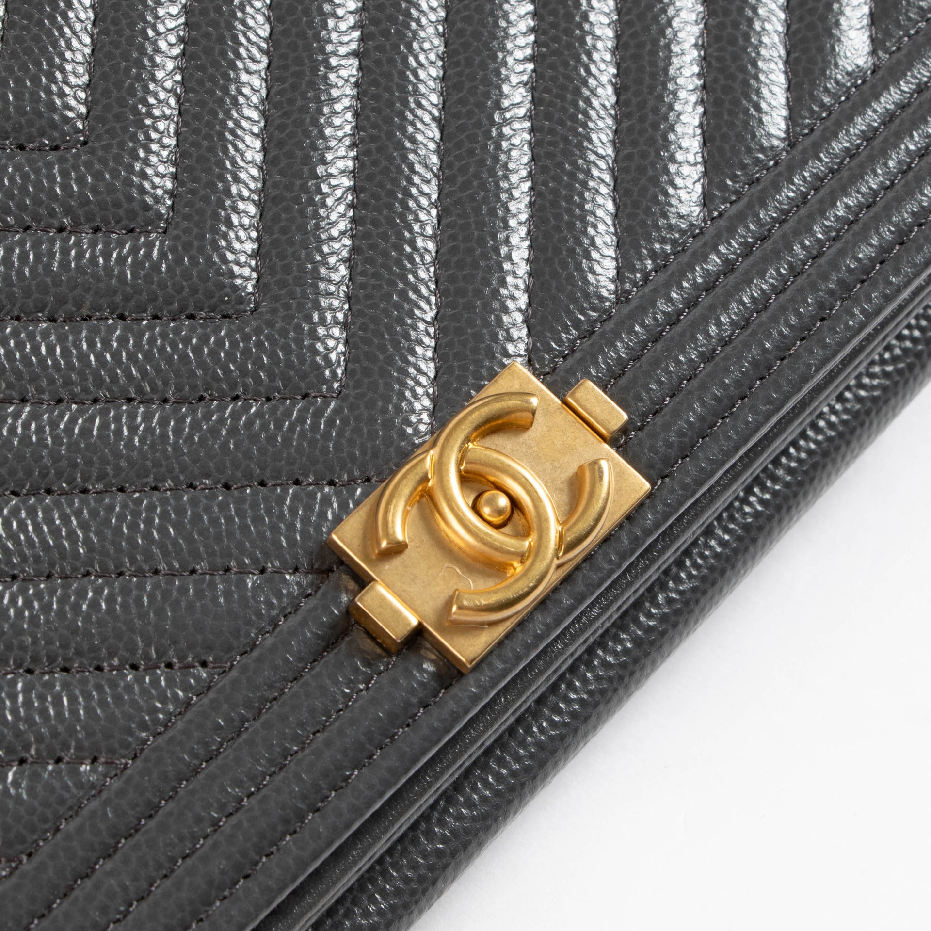 Chanel Grey Chevron Caviar Boy Chanel Wallet On Chain