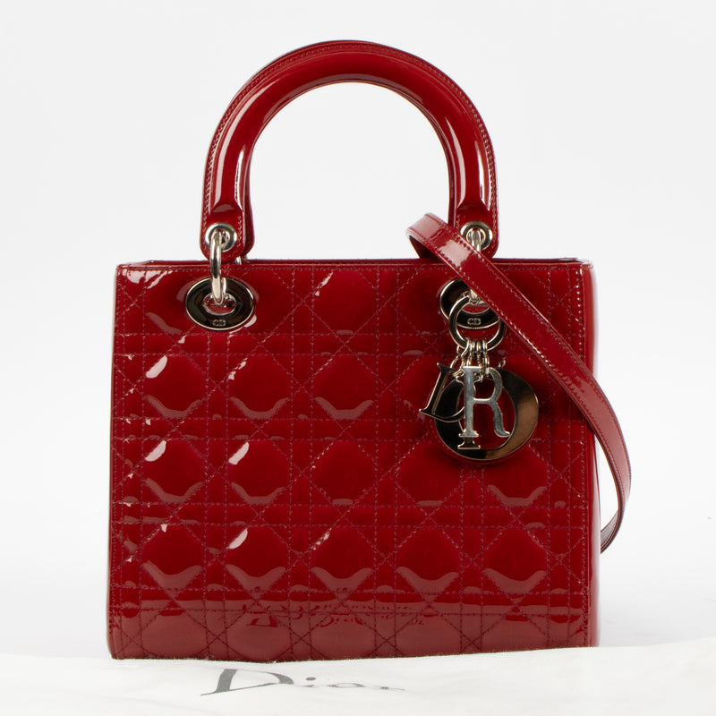 Shop this luxury authentic Christian Dior Cerise Patent Leather Medium Lady Dior Bag Pre-Loved on Labellov.com