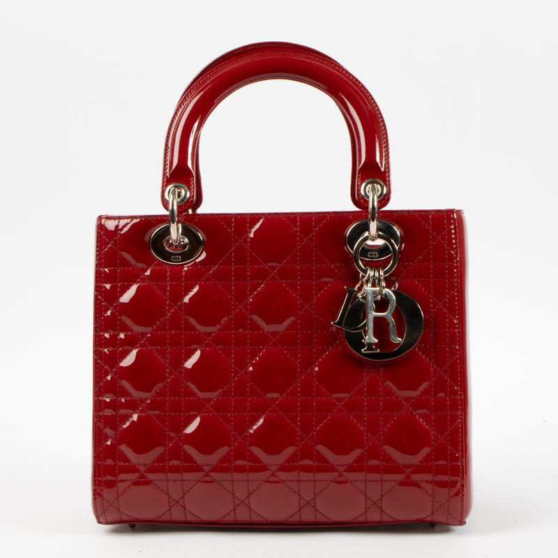 Shop this luxury authentic Christian Dior Cerise Patent Leather Medium Lady Dior Bag Pre-Loved on Labellov.com