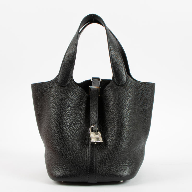 Shop this luxury authentic Hermès Picotin Lock 18 Black Clemence PHW Pre-Loved on Labellov.com
