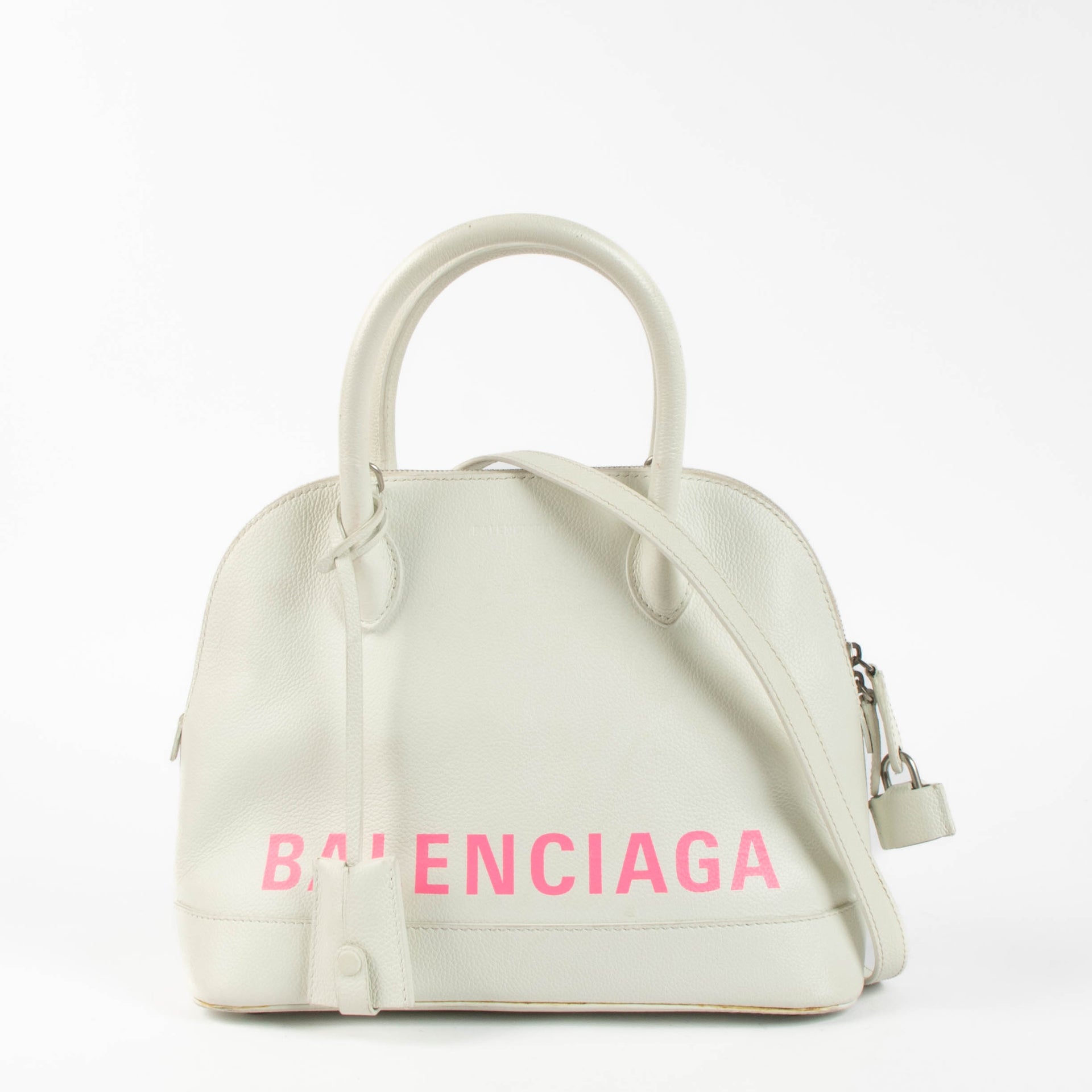 Shop this authentic Balenciaga White Logo Ville Small Bag pre-loved on Labellov.com