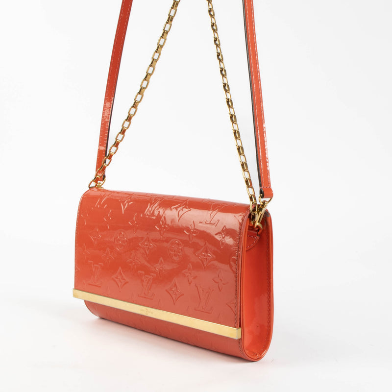 Shop this Louis Vuitton Orange Sunset Monogram Vernis Ana Clutch pre-loved on Labellov.com