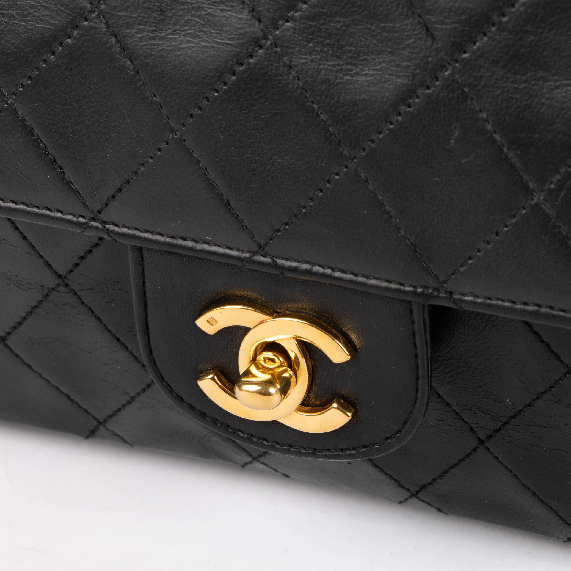 Chanel Vintage Black Lambskin 2.55 Chain Classic Flap Bag