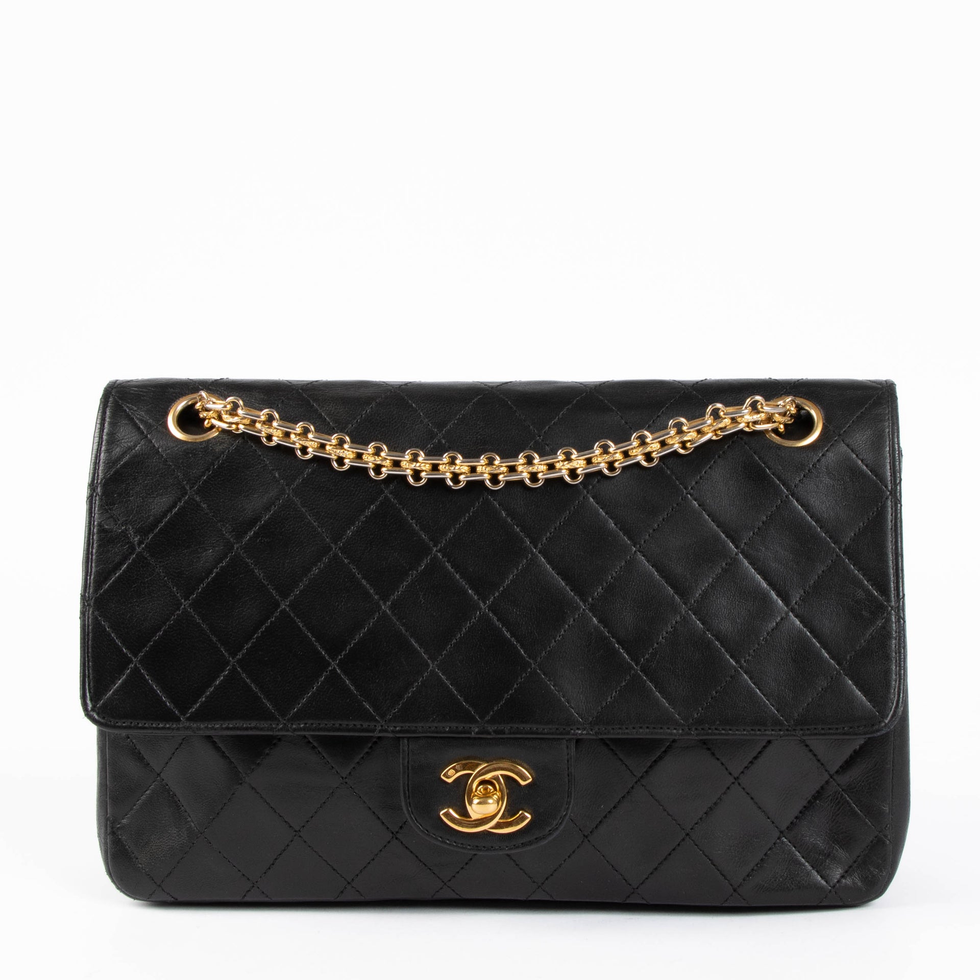Chanel Vintage Black Lambskin 2.55 Chain Classic Flap Bag