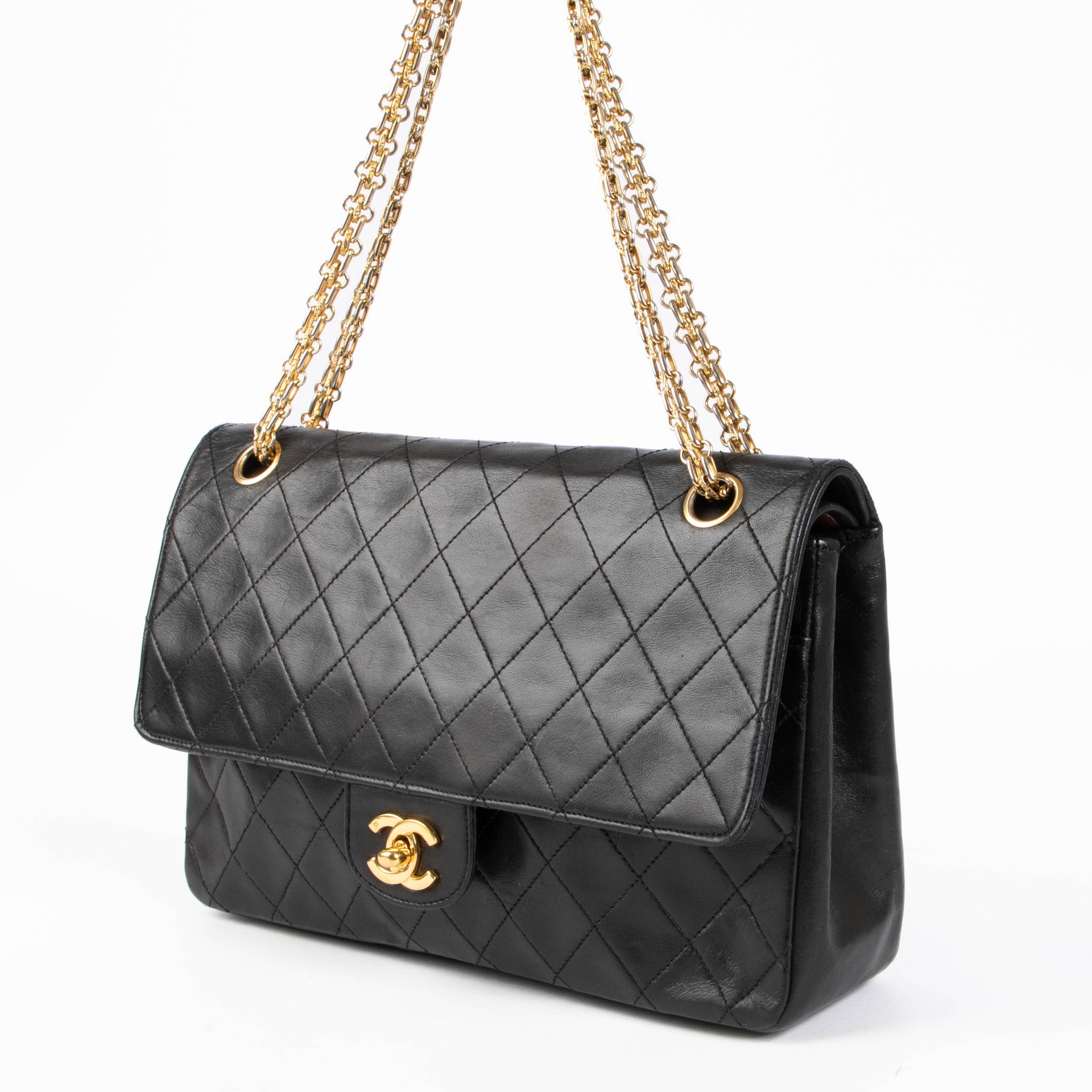 Chanel Vintage Black Lambskin 2.55 Chain Classic Flap Bag
