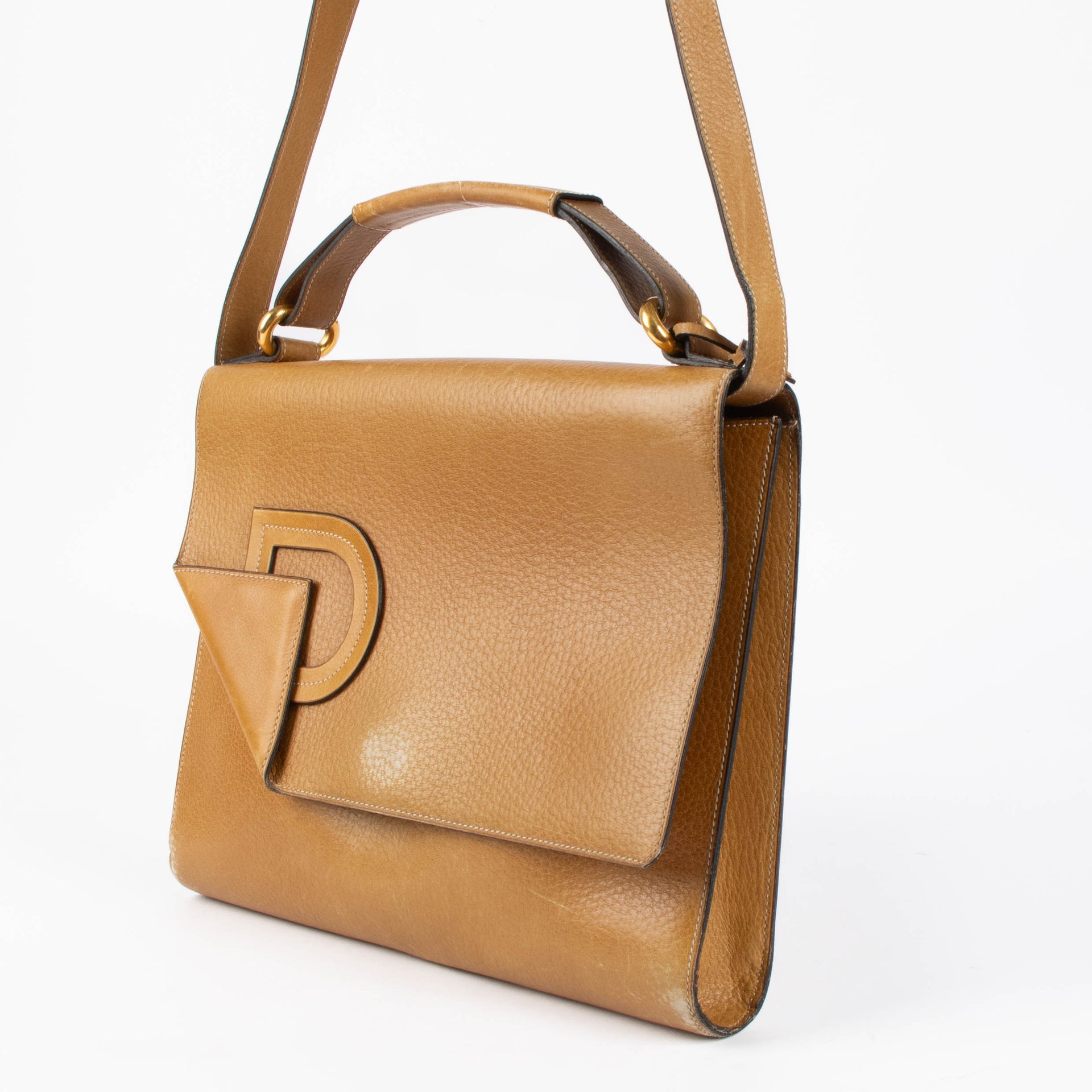 Delvaux Vintage Camel Leather Shoulder Bag
