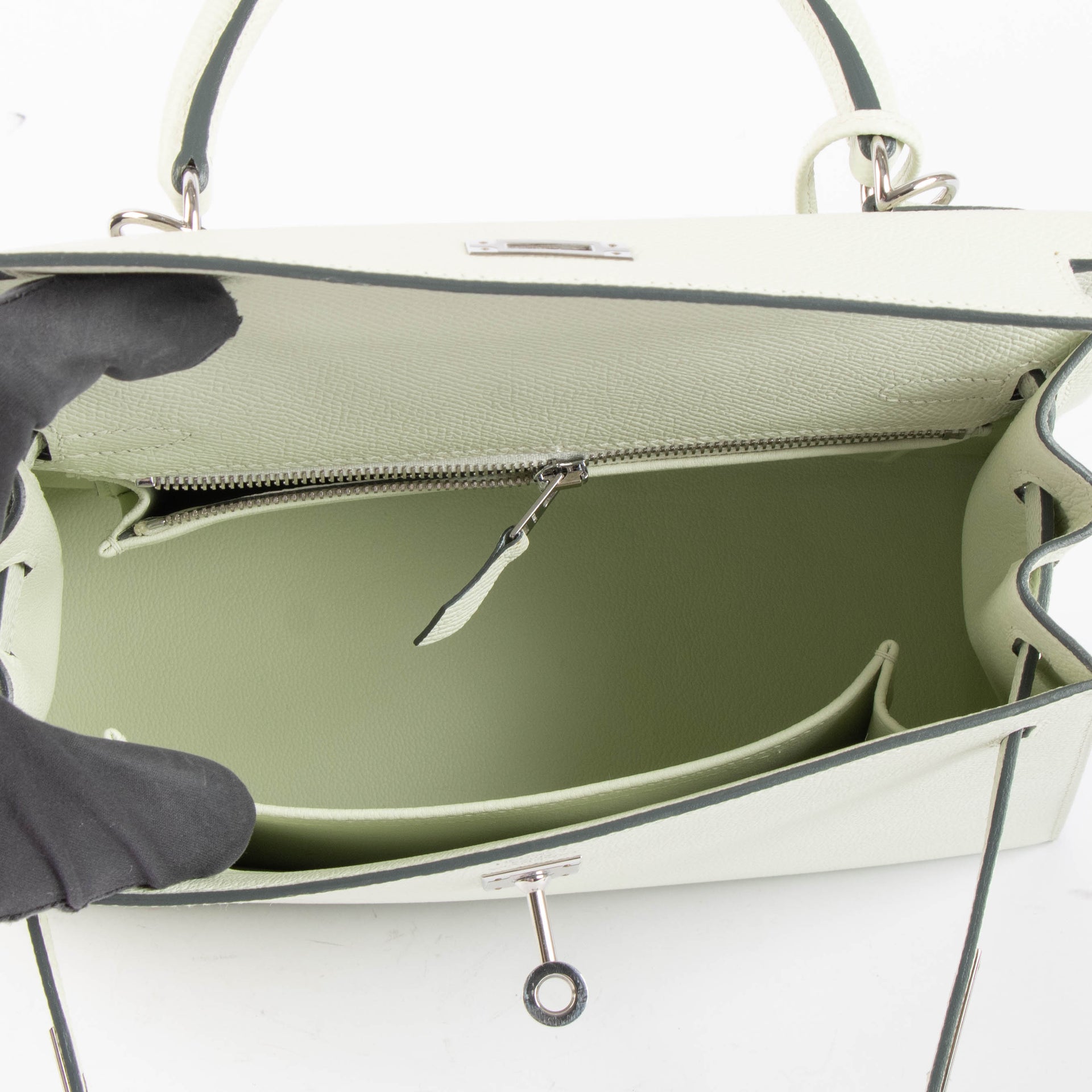Hermes Kelly 25 Vert Fizz Epsom PHW