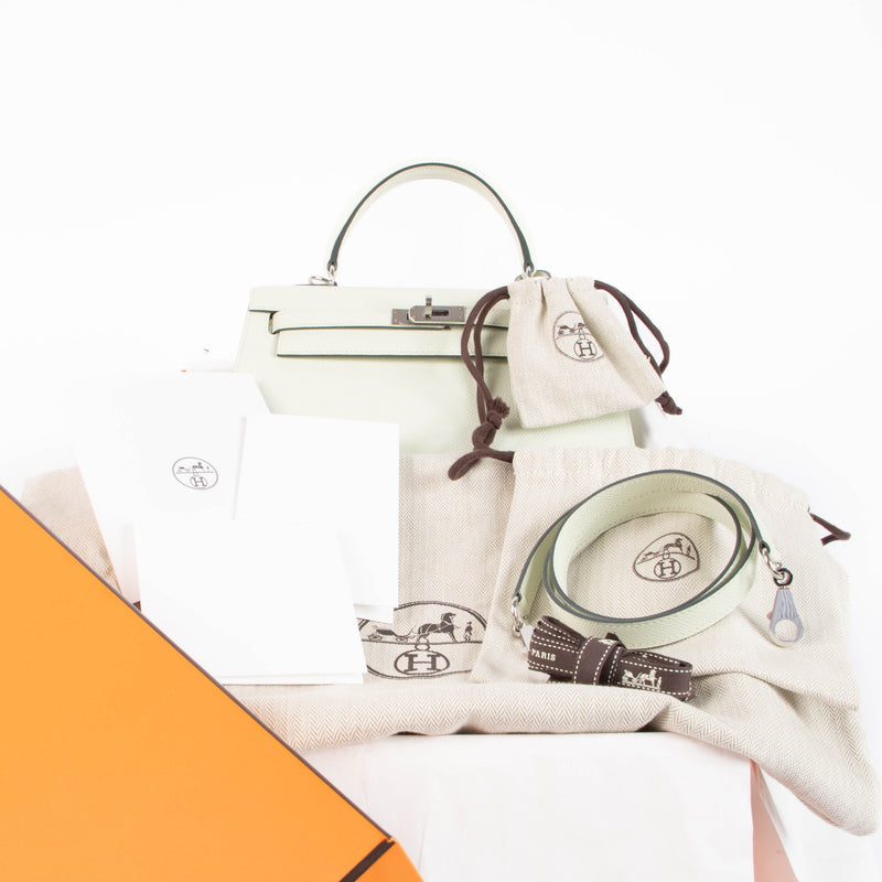 Hermes Kelly 25 Vert Fizz Epsom PHW