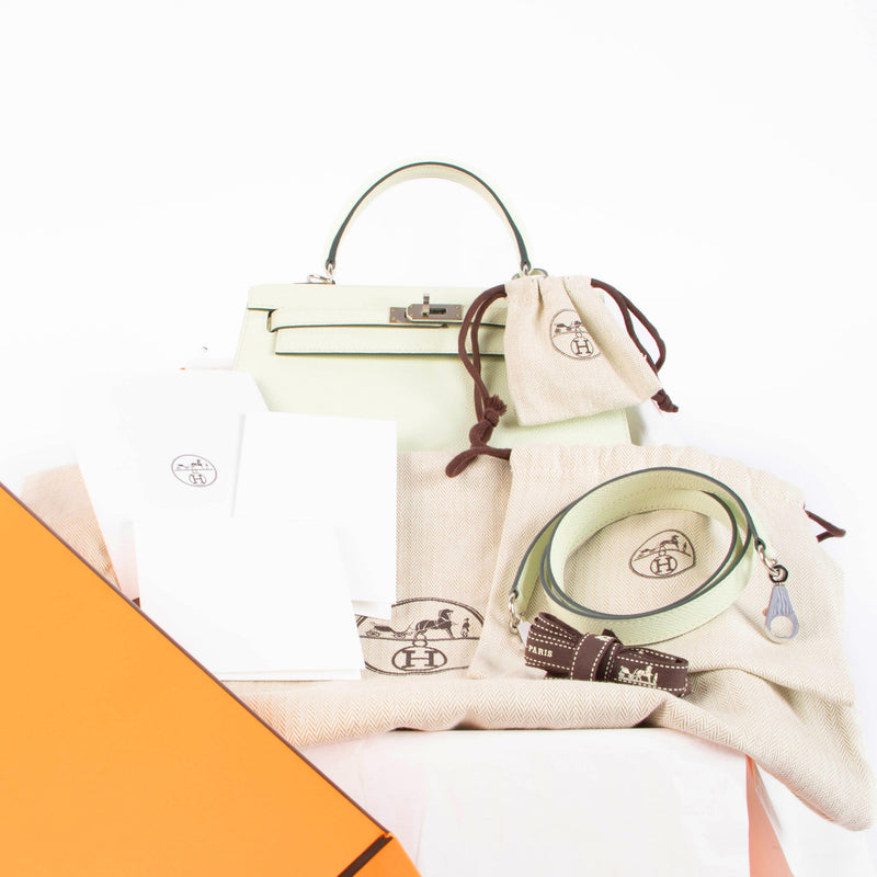 Hermes Kelly 25 Vert Fizz Epsom PHW