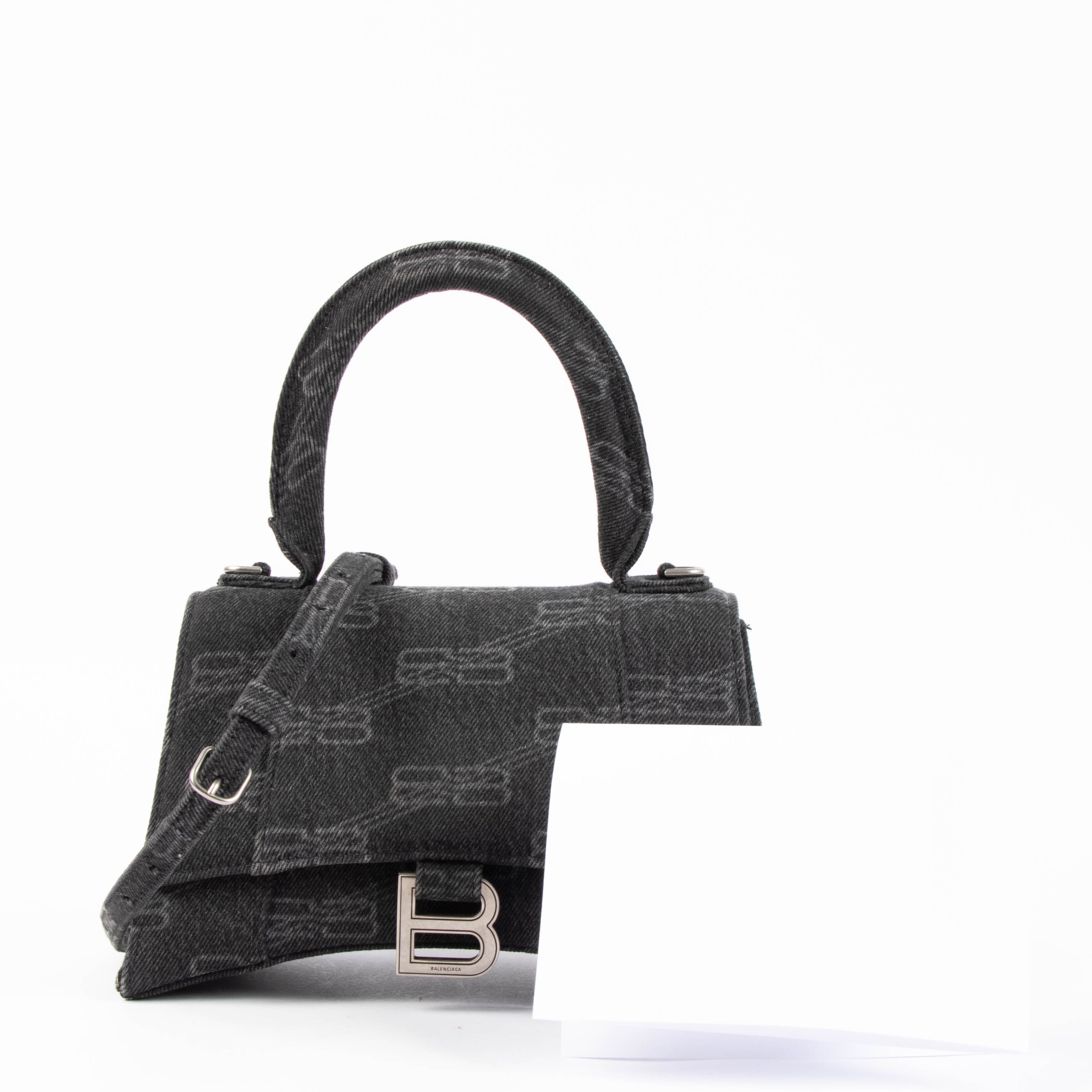 Balenciaga Black Denim BB Monogram Hourglass Small Bag – Labellov