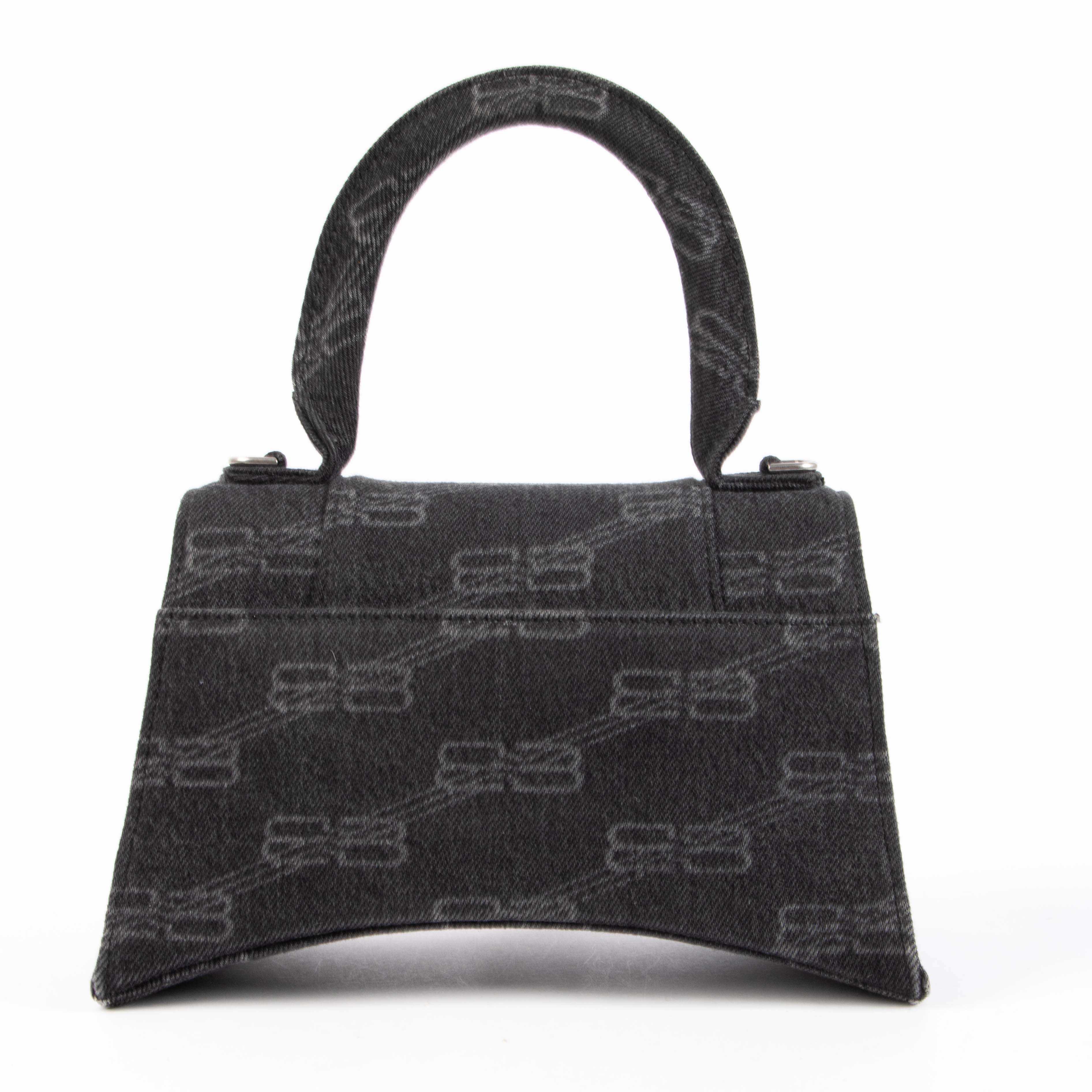 Balenciaga Black Denim BB Monogram Hourglass Small Bag – Labellov