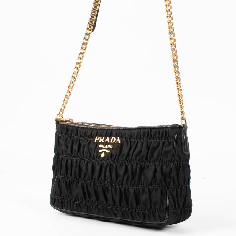 Shop this authentic Prada Black Gathered Nylon Chain Bag pre-loved on Labellov.com