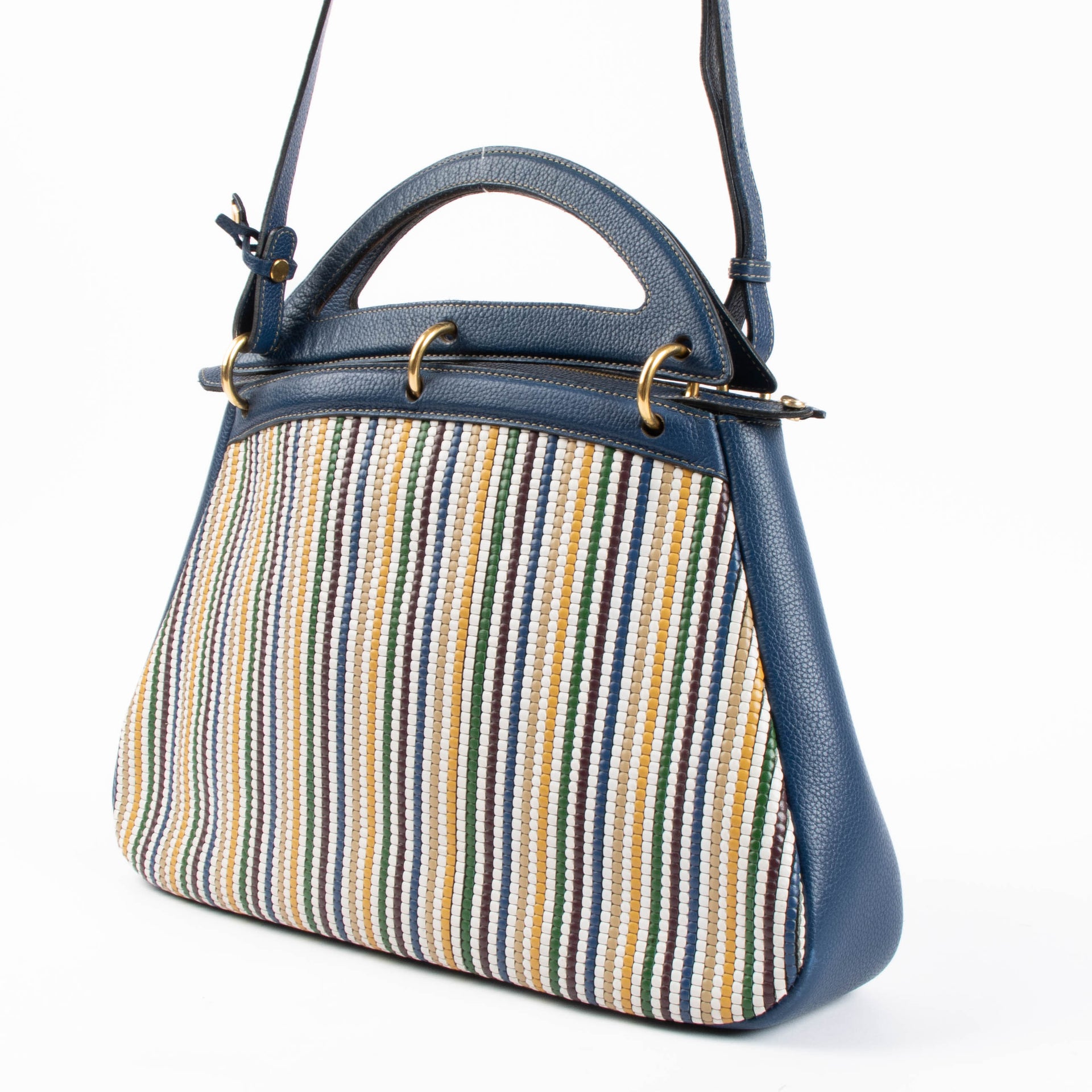 Shop the authentic Delvaux Blue Toile de Cuir Mango GM Bag second hand on Labellov.com