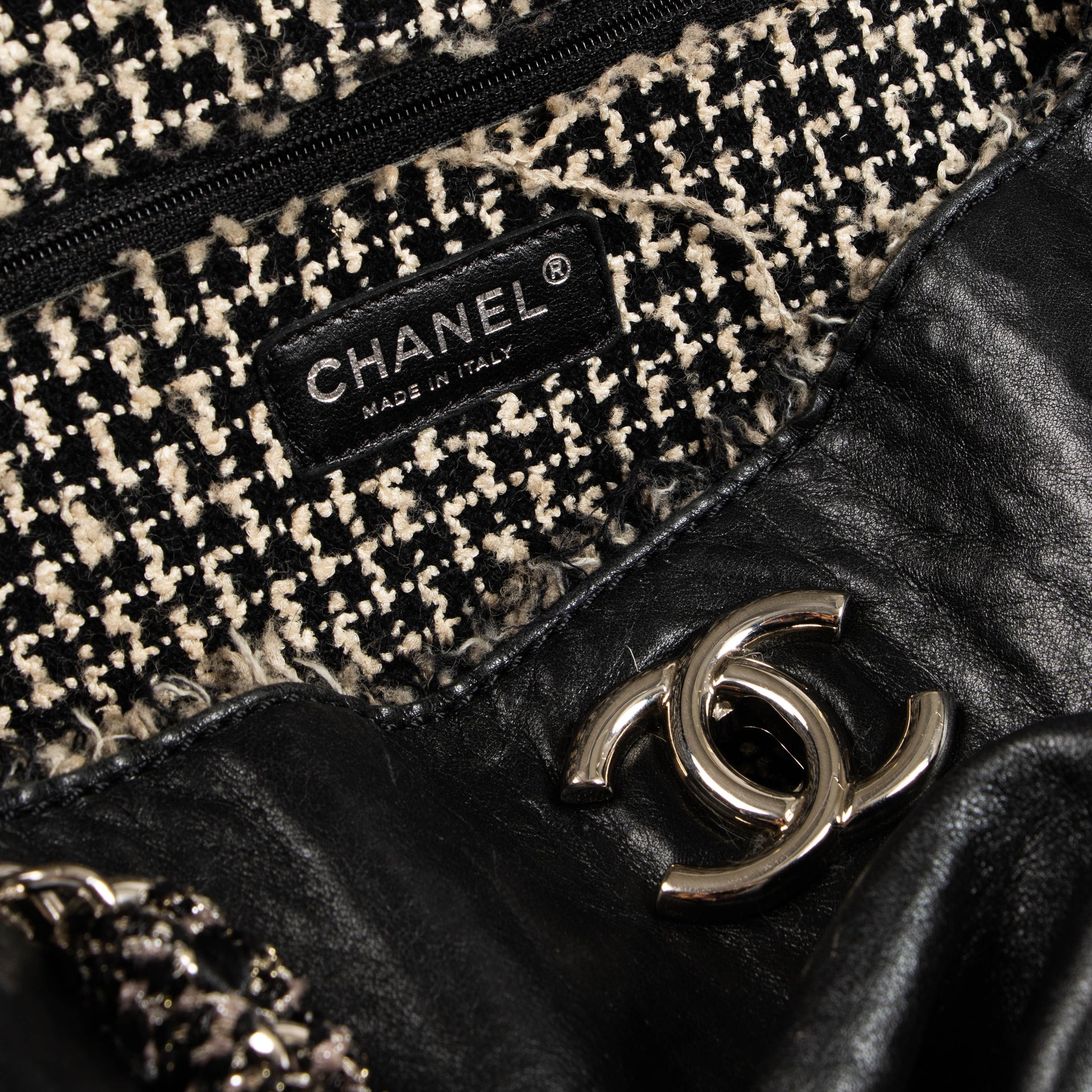 Chanel Black Calfskin Tweed Trim Tote bag