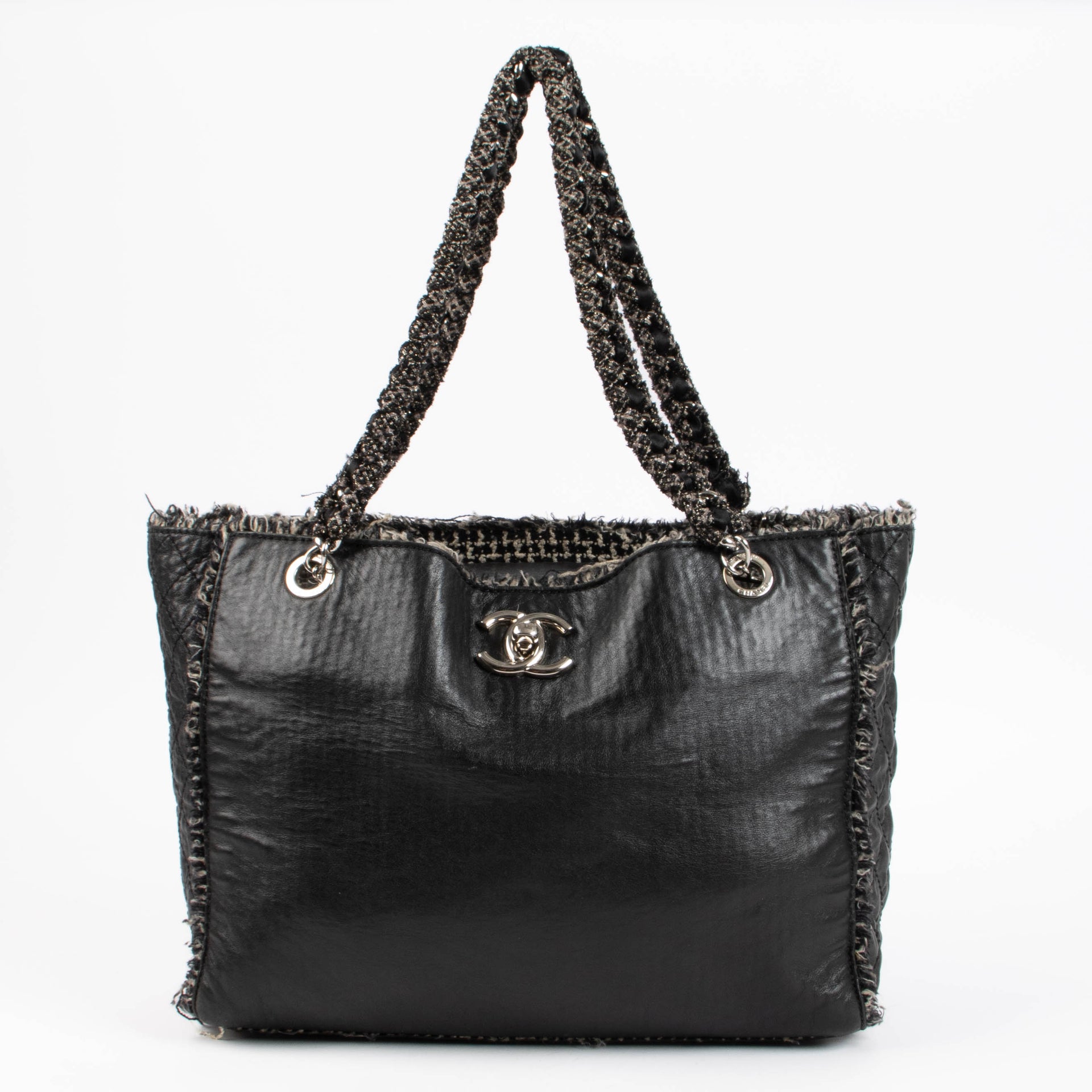 Chanel Black Calfskin Tweed Trim Tote bag