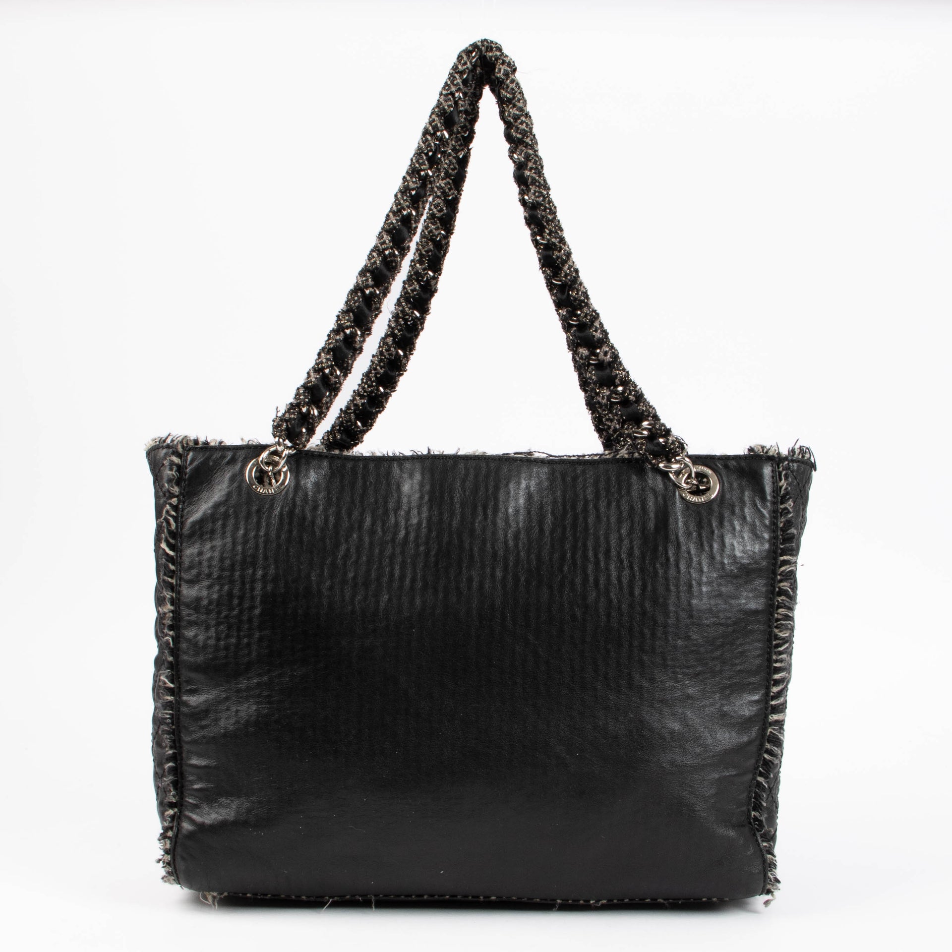 Chanel Black Calfskin Tweed Trim Tote bag