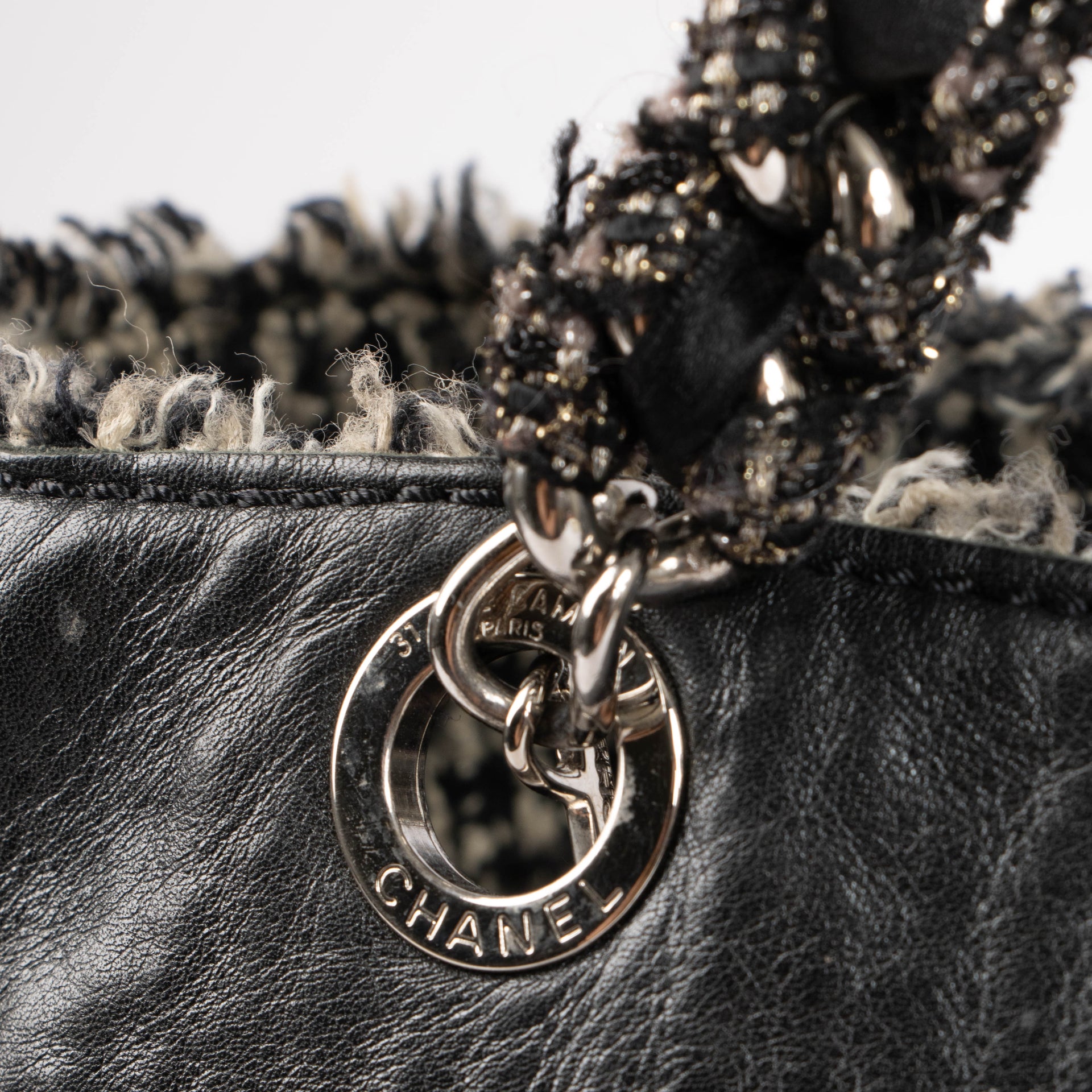 Chanel Black Calfskin Tweed Trim Tote bag
