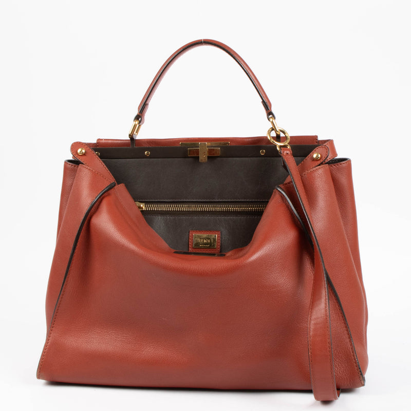 Shop the authentic Fendi Rust Leather Large Peekaboo Handbag second hand on Labellov.com