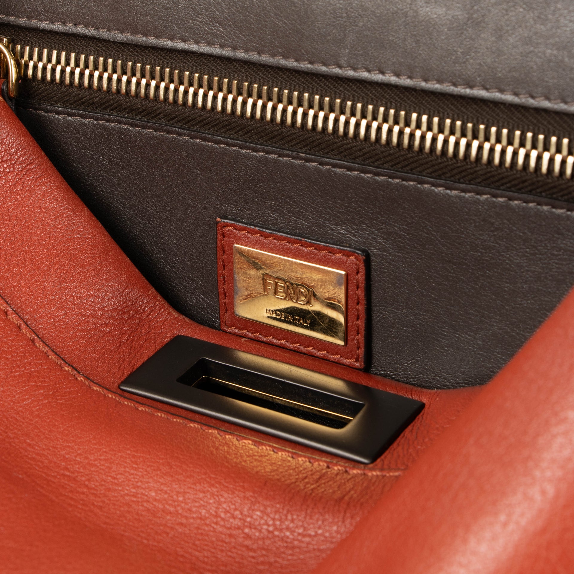 Shop the authentic Fendi Rust Leather Large Peekaboo Handbag second hand on Labellov.com