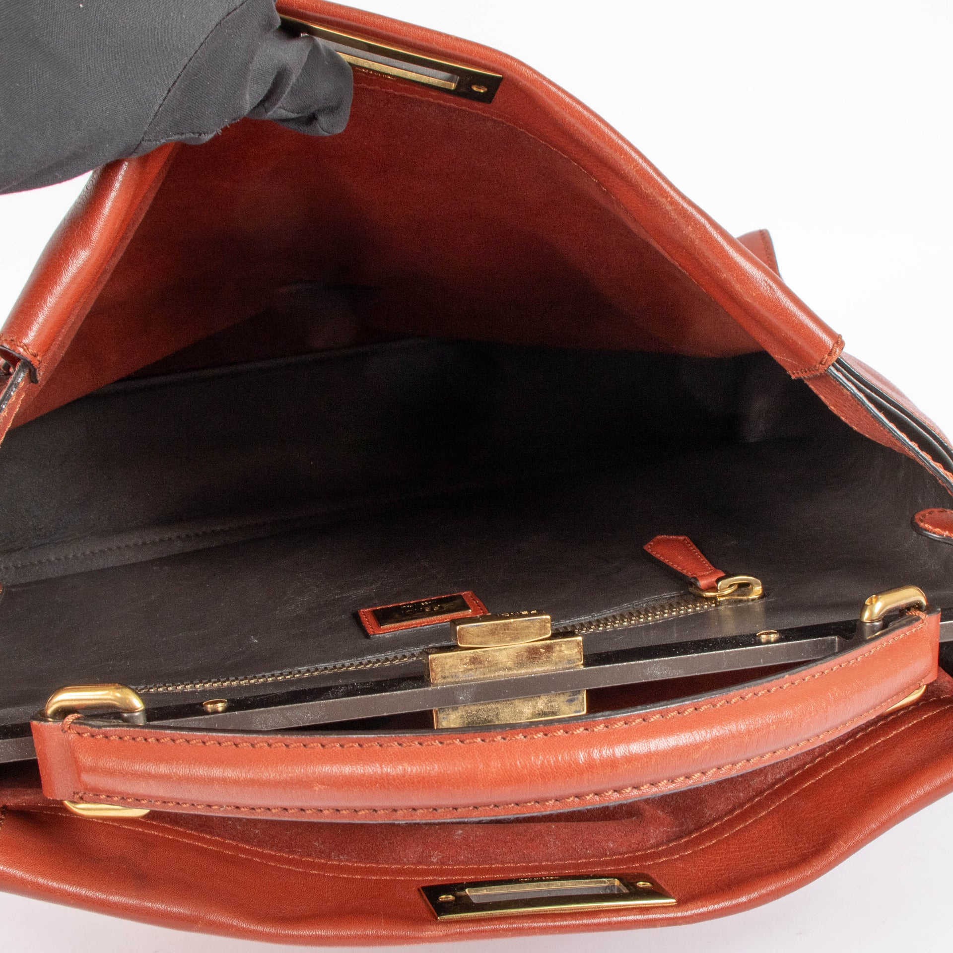 Shop the authentic Fendi Rust Leather Large Peekaboo Handbag second hand on Labellov.com