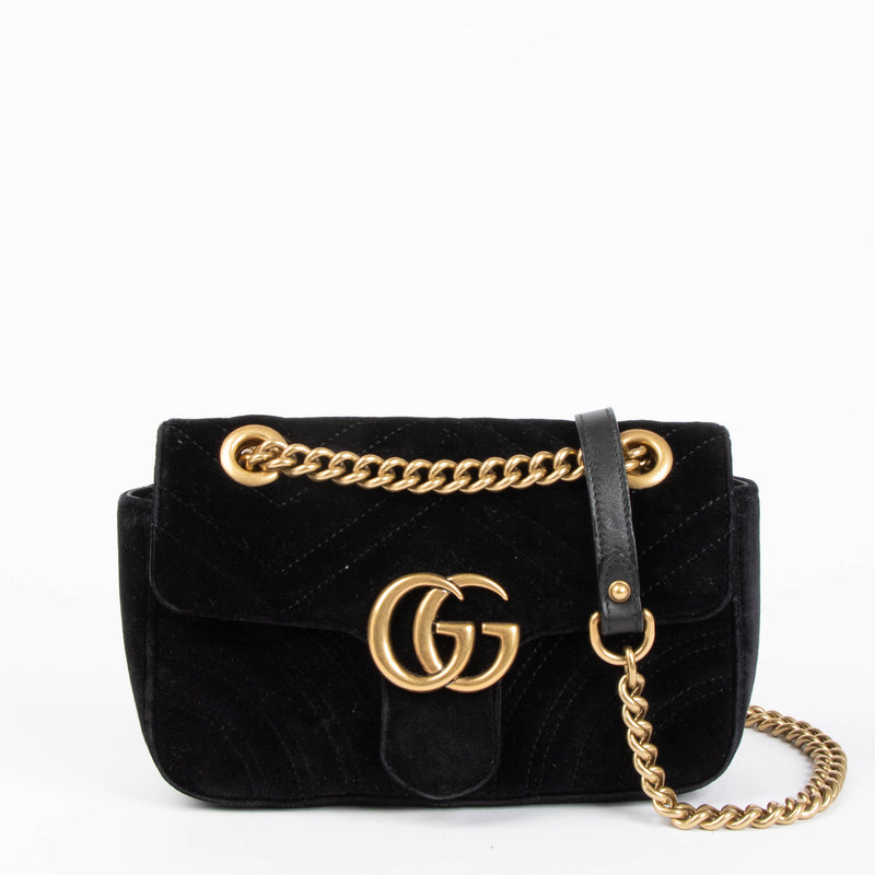 Gucci Black Velvet Small GG Marmont Bag