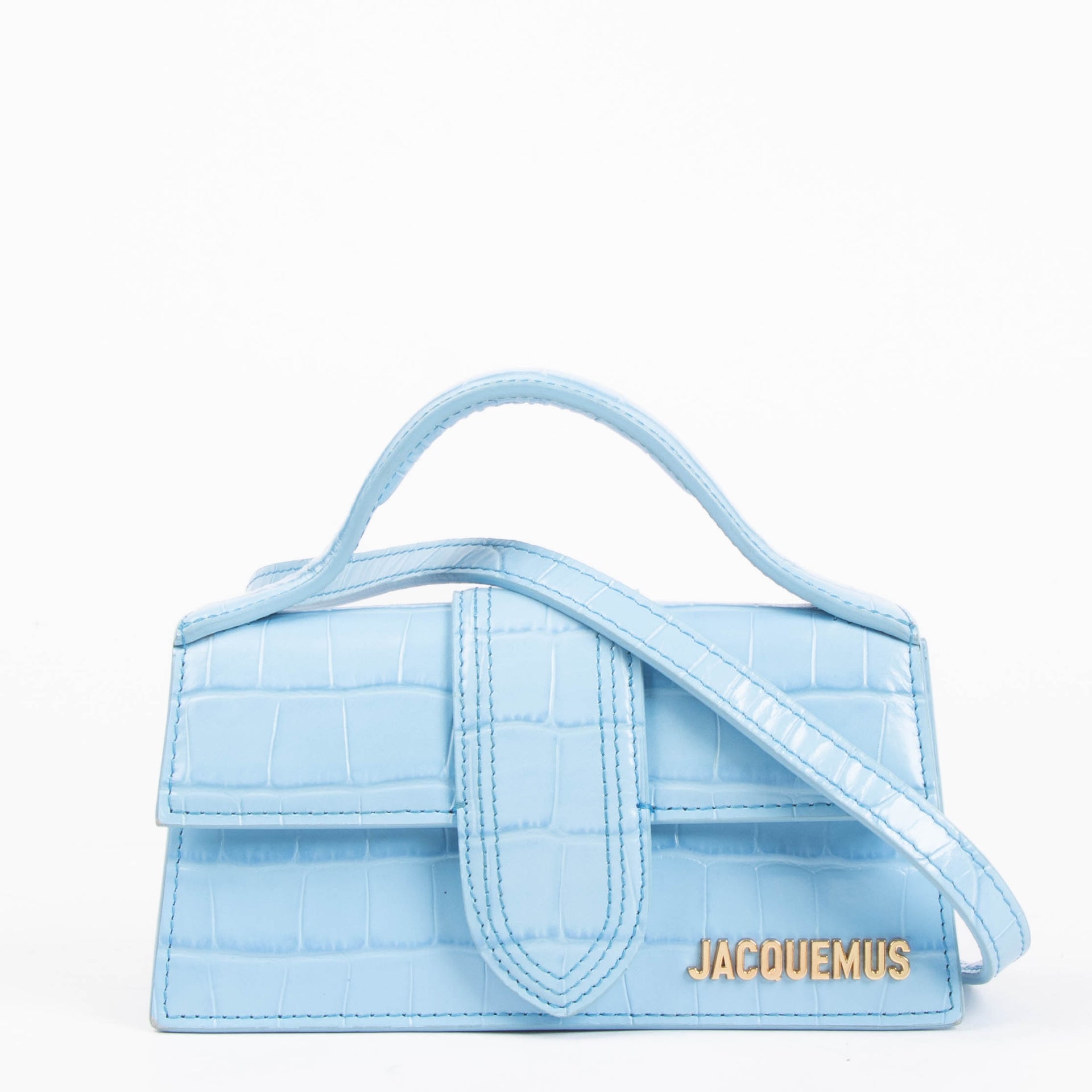 Jacquemus Blue Crocodile Embossed Le Bambino Bag