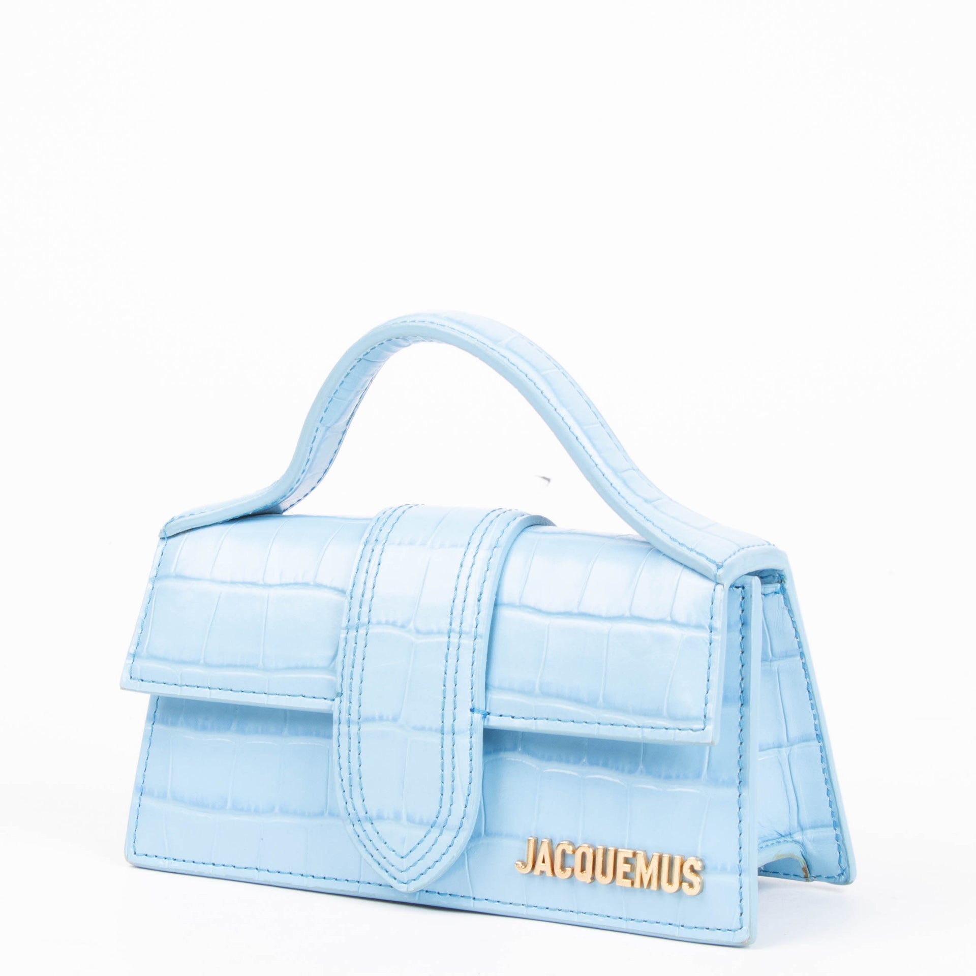 Jacquemus Blue Crocodile Embossed Le Bambino Bag