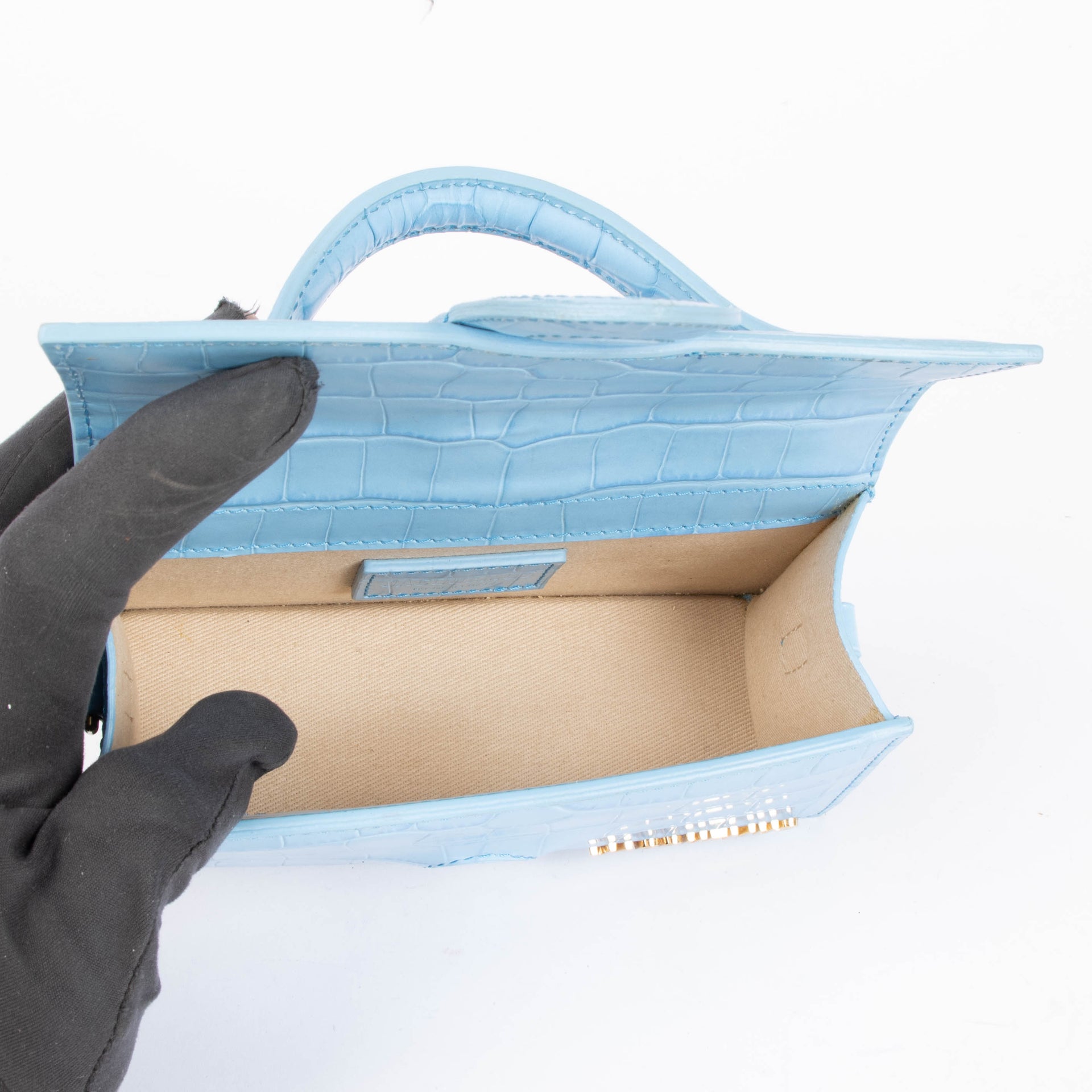 Jacquemus Blue Crocodile Embossed Le Bambino Bag