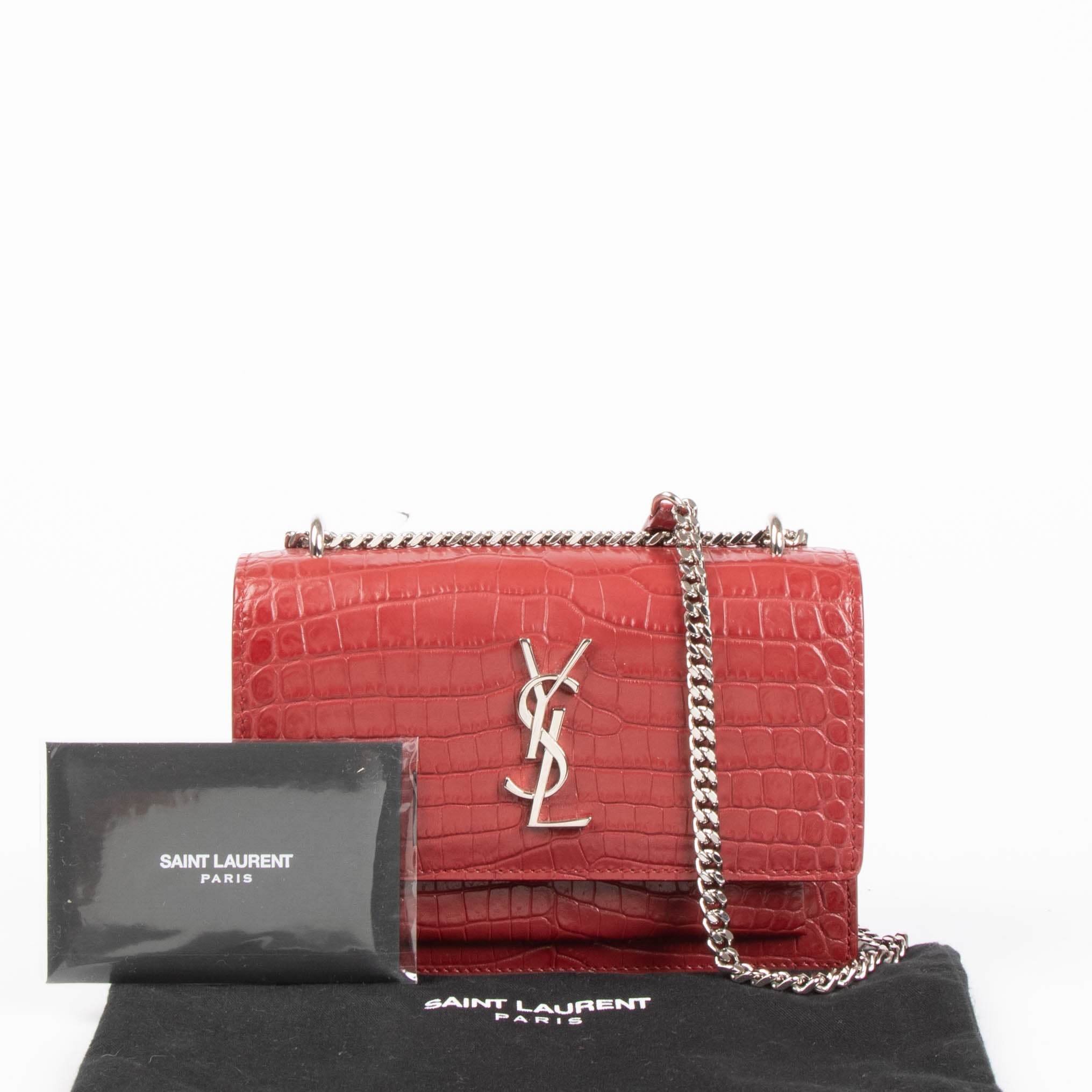 Saint Laurent Red Crocodile Embossed Sunset Small Bag – Labellov