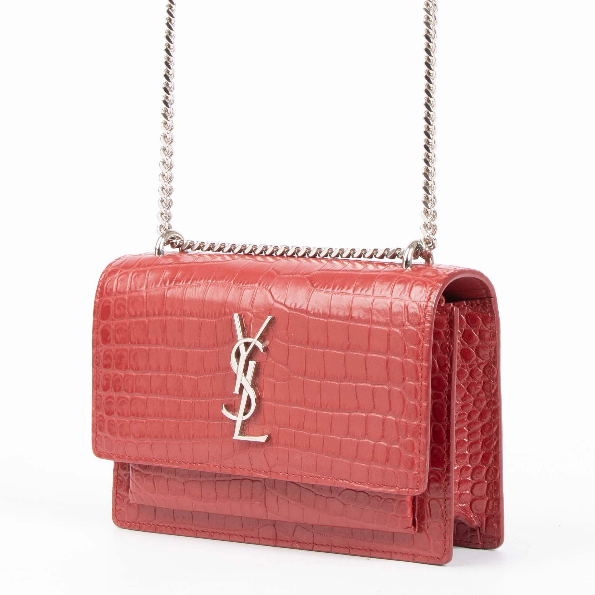 Saint Laurent Red Crocodile Embossed Sunset Small Bag – Labellov