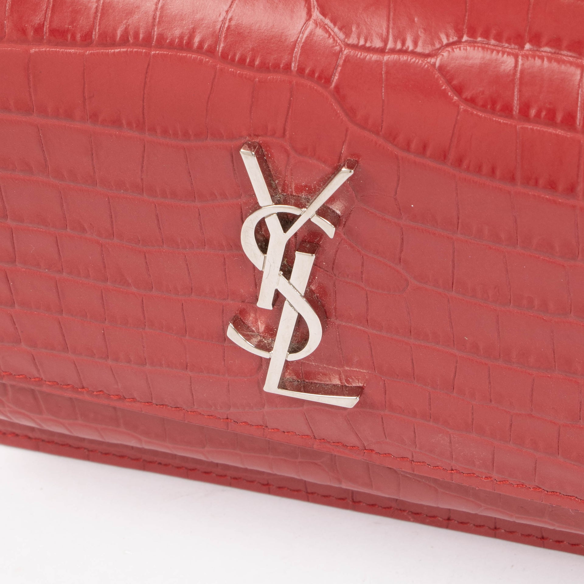 Saint Laurent Red Crocodile Embossed Sunset Small Bag