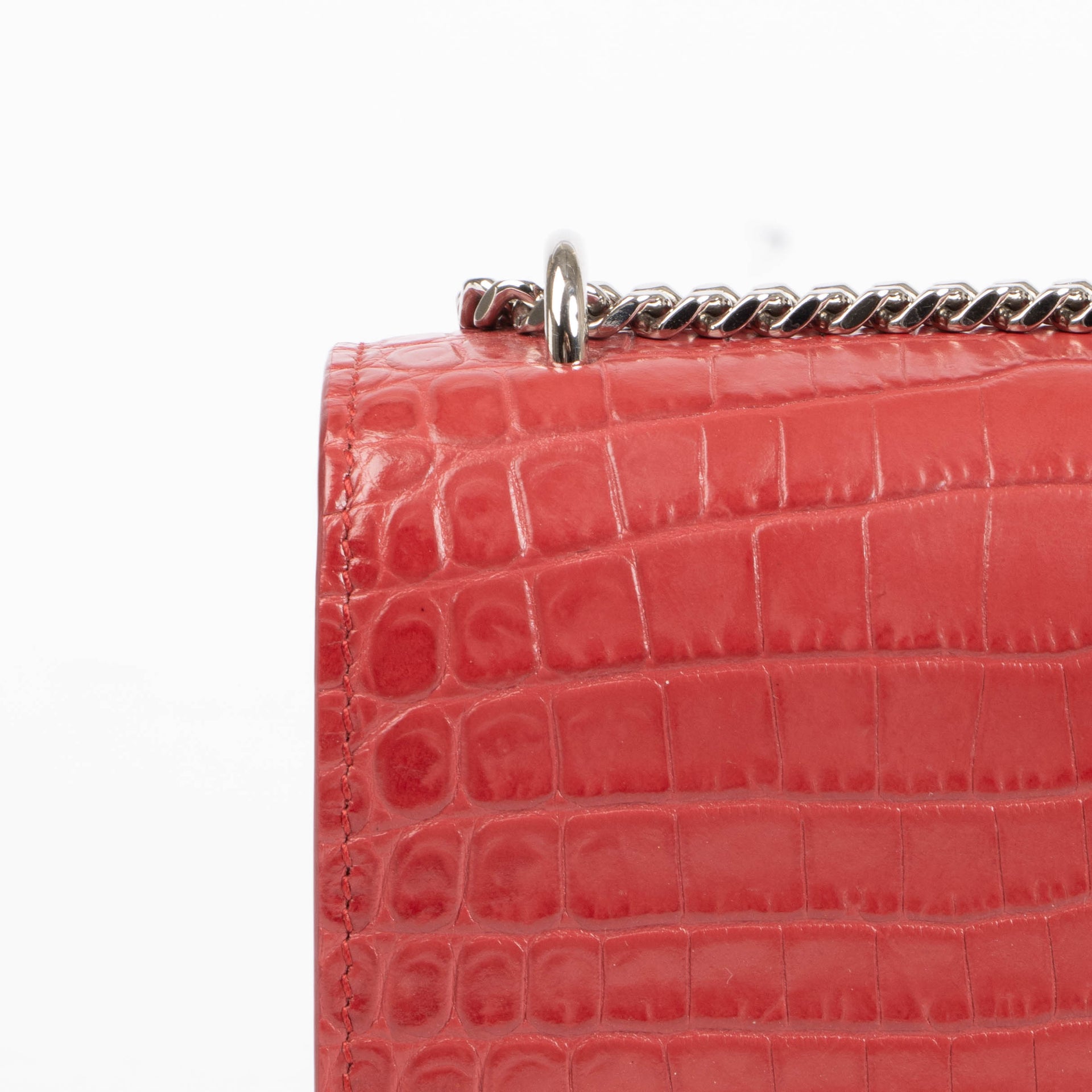 Saint Laurent Red Crocodile Embossed Sunset Small Bag