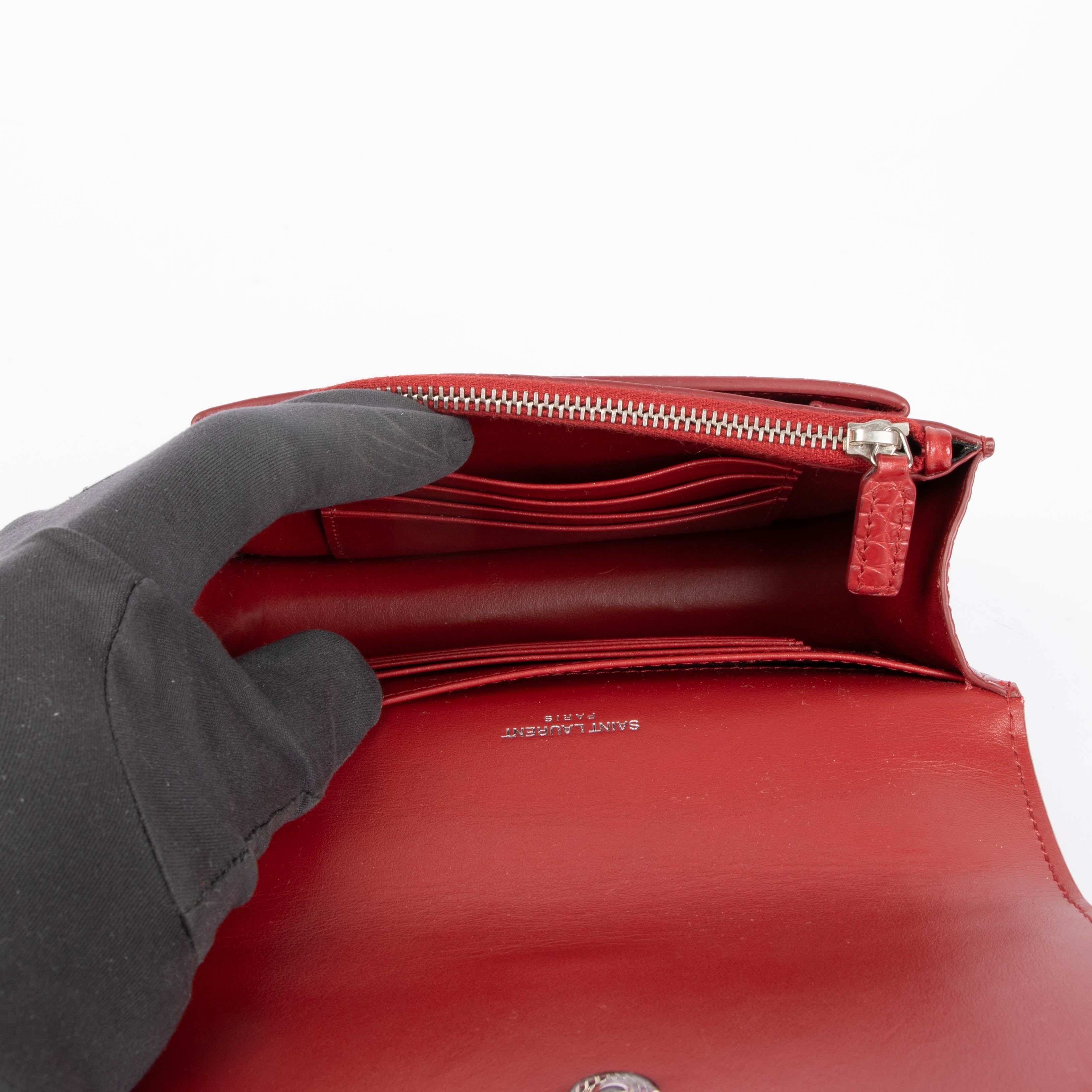 Saint Laurent Red Crocodile Embossed Sunset Small Bag – Labellov