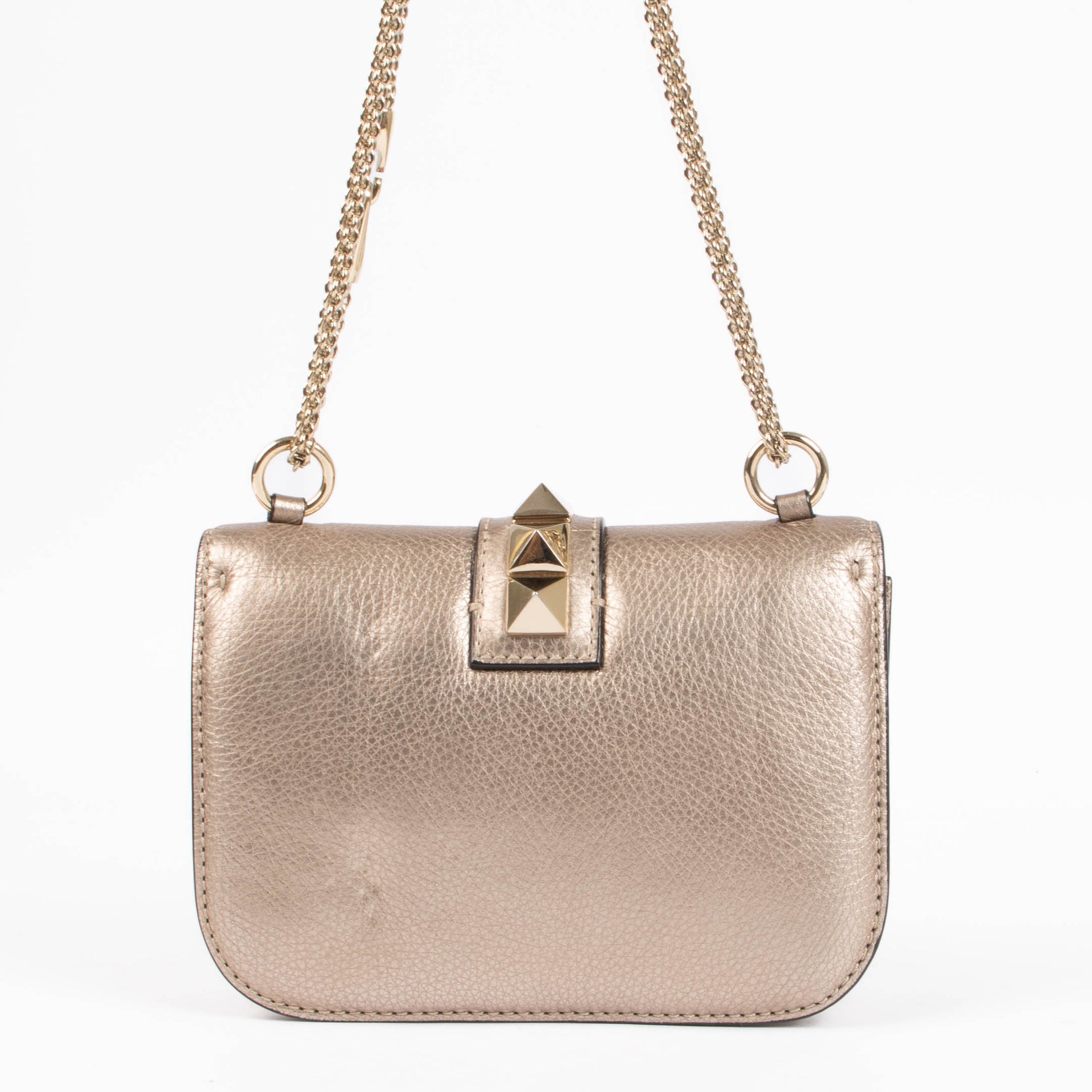 Shop this authentic Valentino Garavani Gold Small Glam Lock Bag pre-loved on Labellov.com