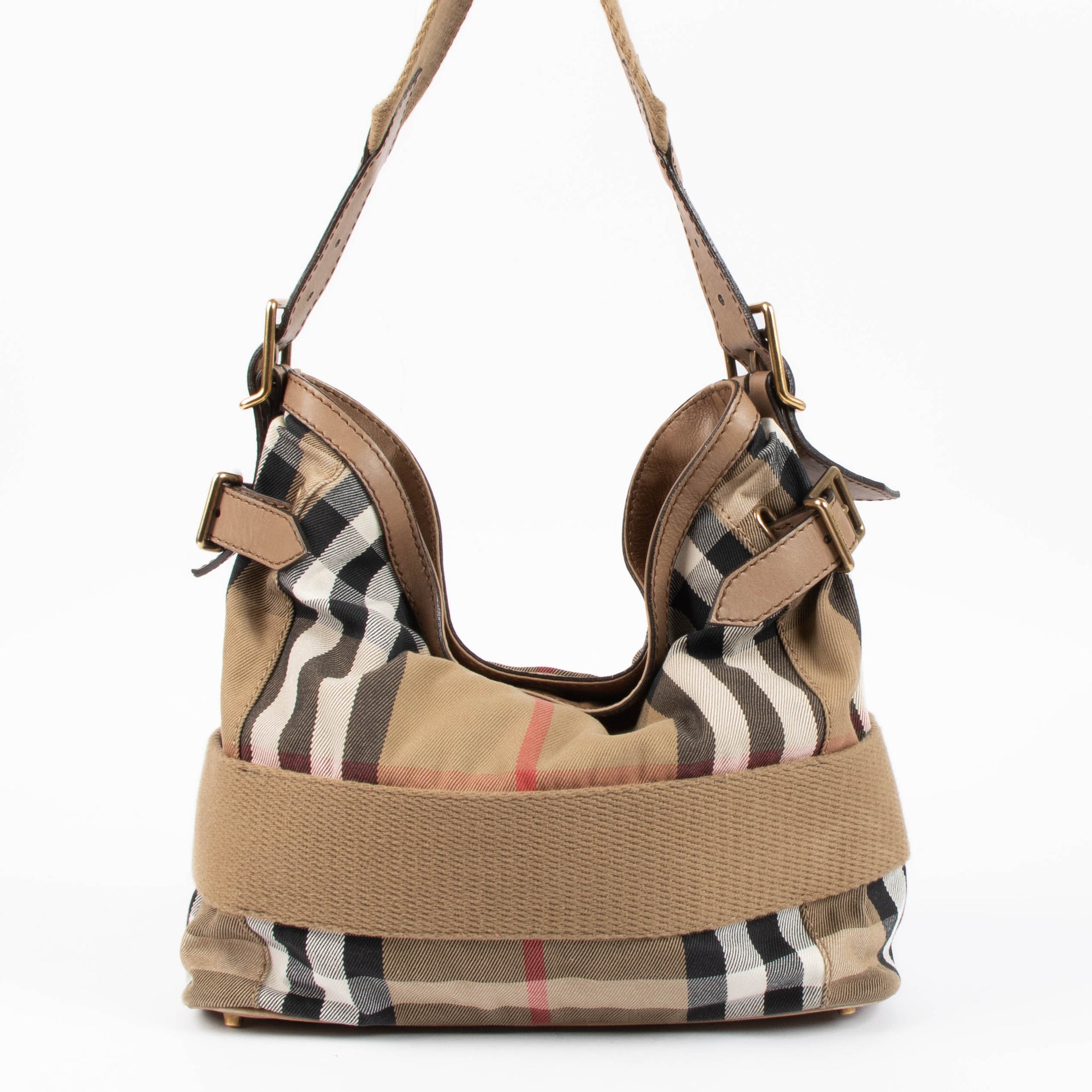 Shop the authentic Burberry House Check Canvas Parsons Hobo Bag second hand on Labellov.com