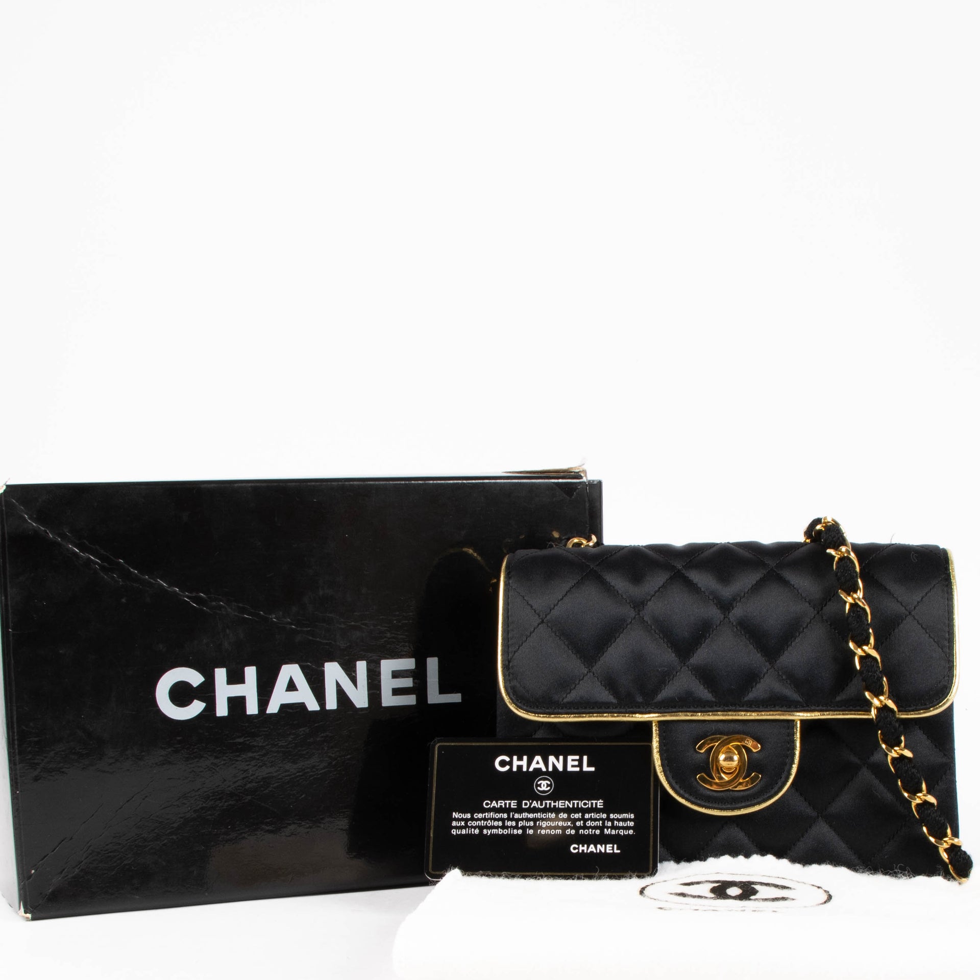 Chanel Black Vintage Satin Square Flap Bag