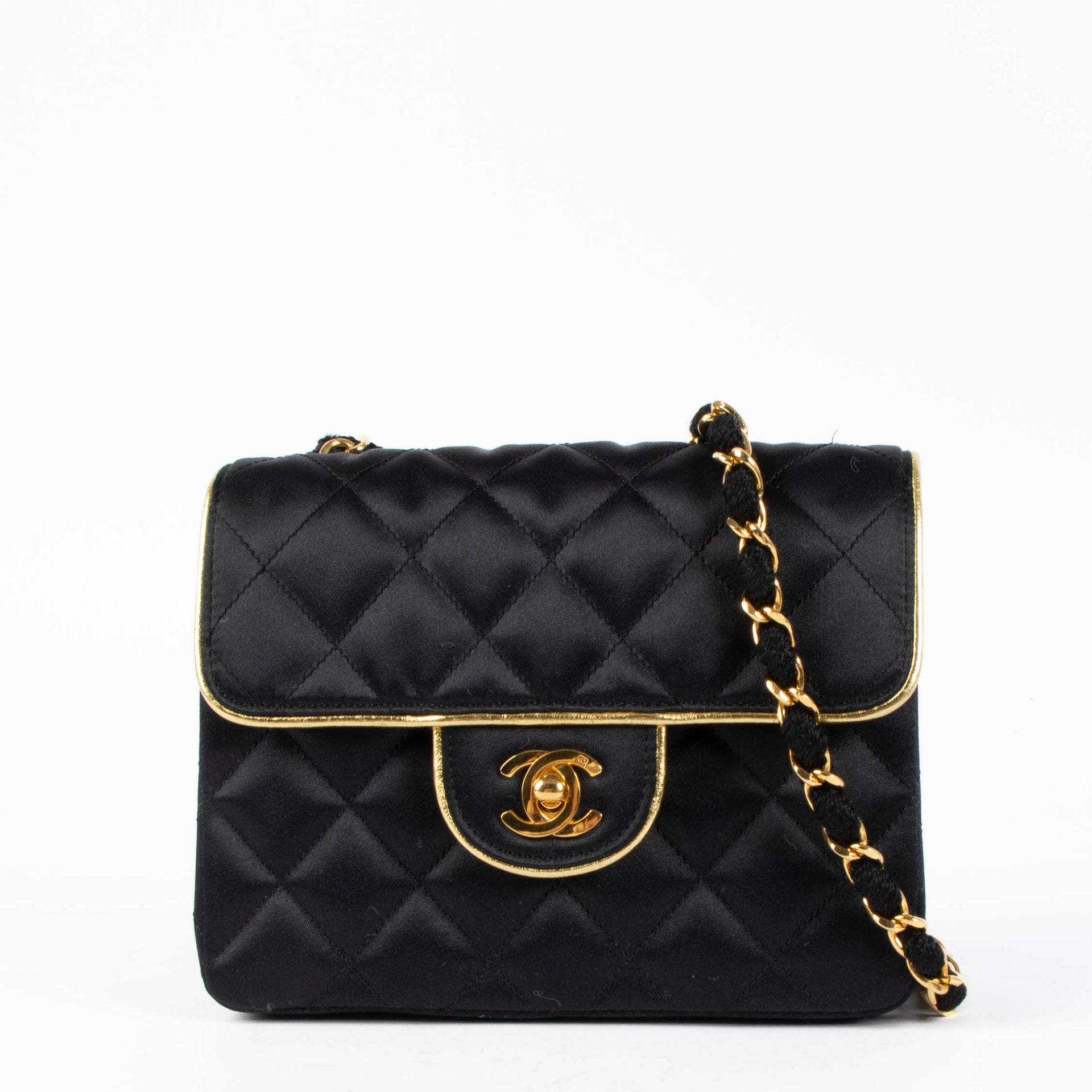 Chanel Black Vintage Satin Square Flap Bag