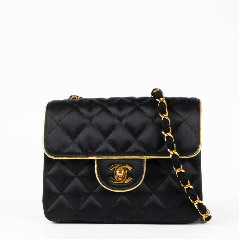 Chanel Black Vintage Silk Square Flap Bag
