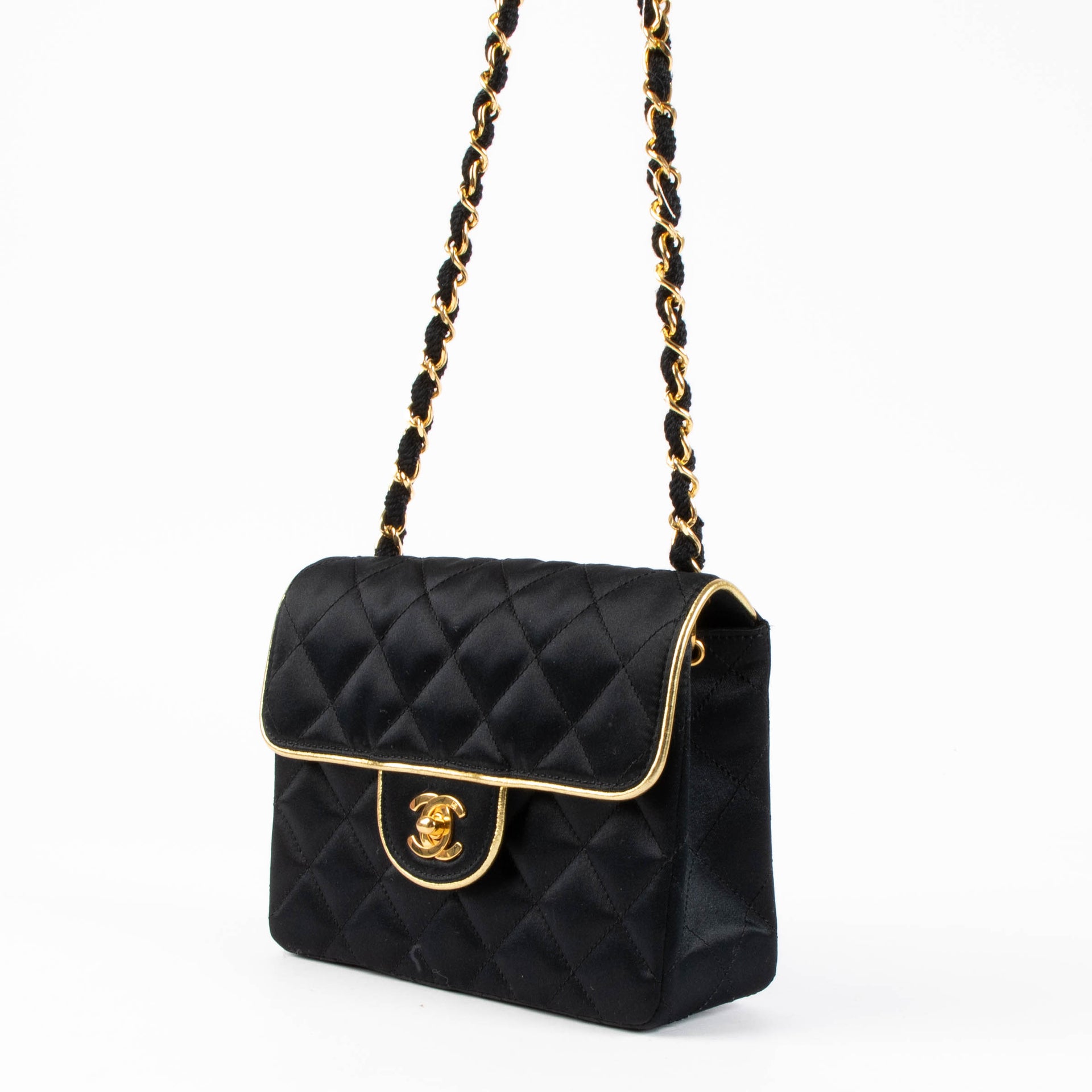 Chanel Black Vintage Satin Square Flap Bag
