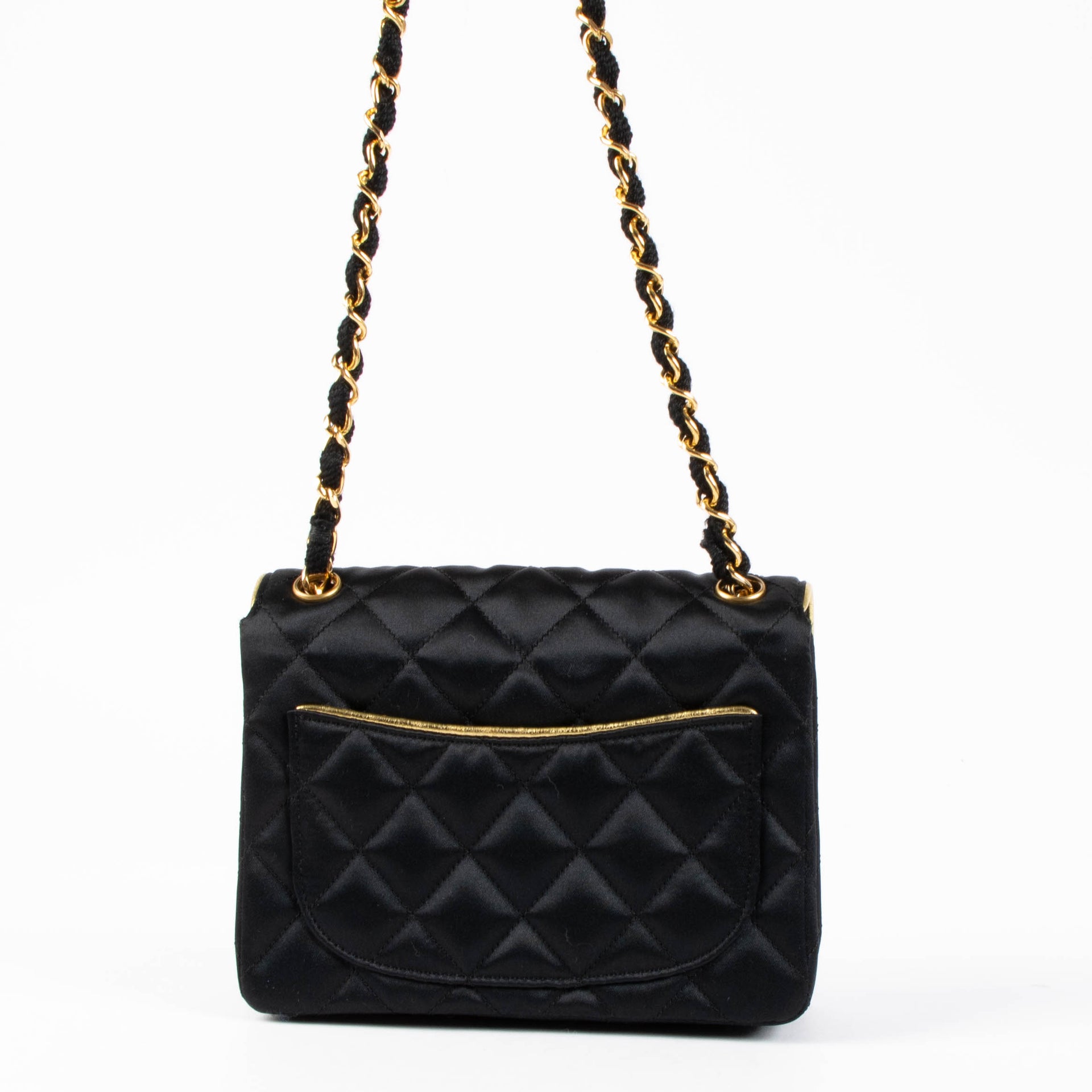 Chanel Black Vintage Satin Square Flap Bag