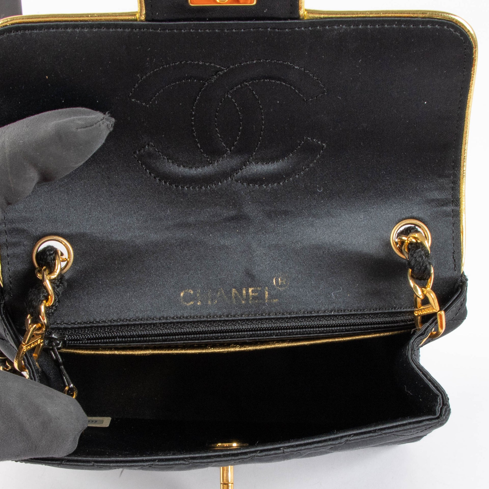 Chanel Black Vintage Satin Square Flap Bag