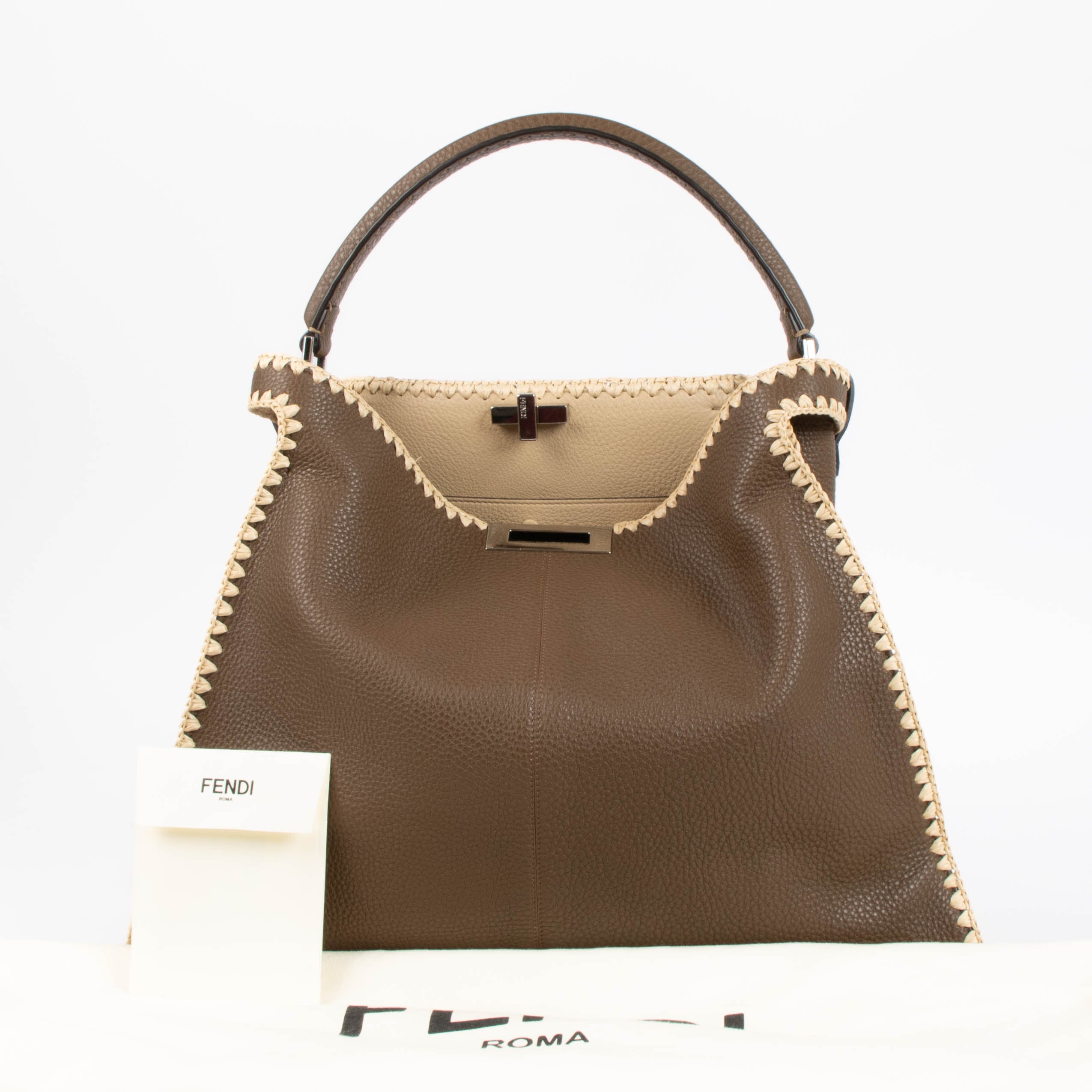 Fendi Brown Raffia Trim Large Peekaboo X-Lite Bag – Labellov