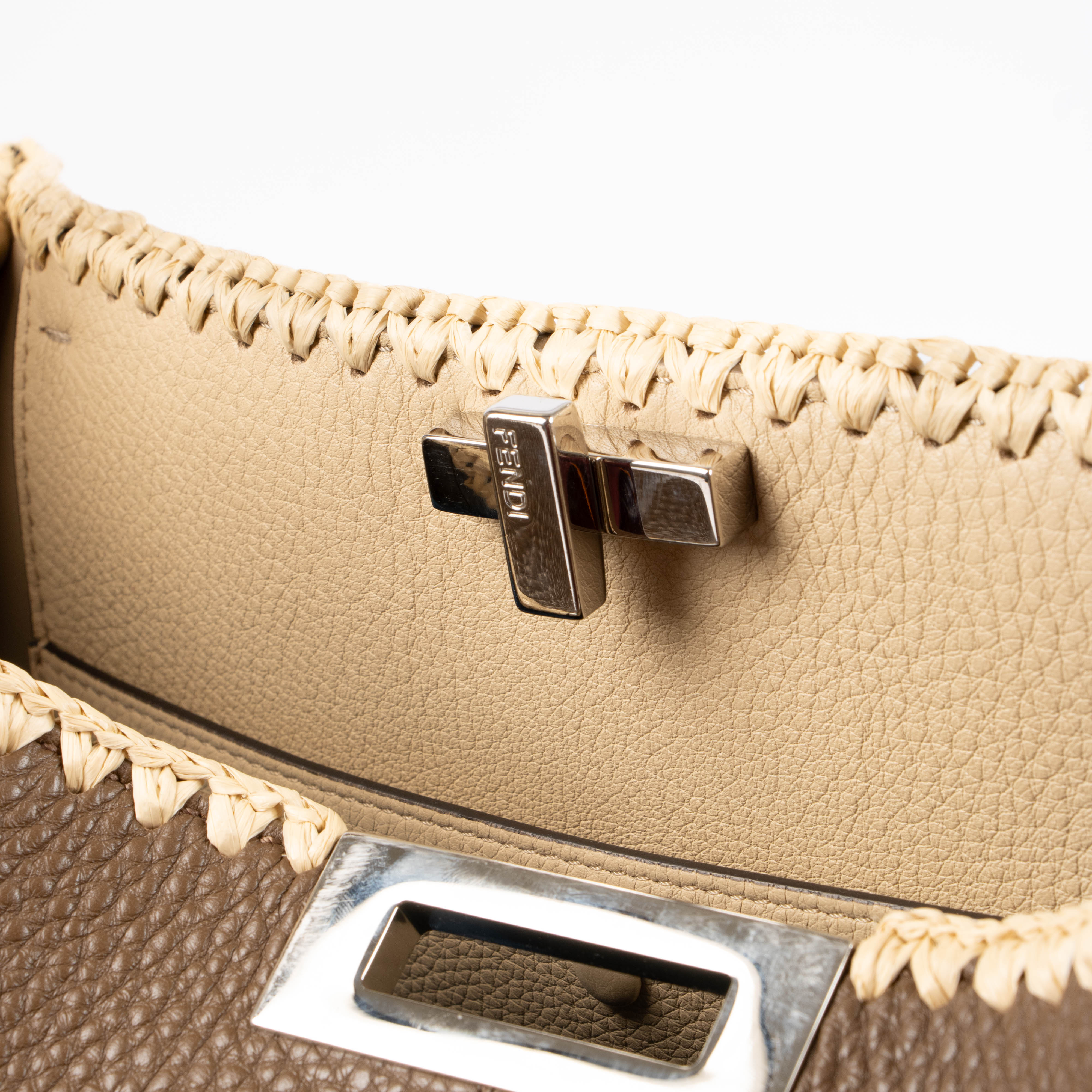 Fendi Brown Raffia Trim Large Peekaboo X-Lite Bag – Labellov