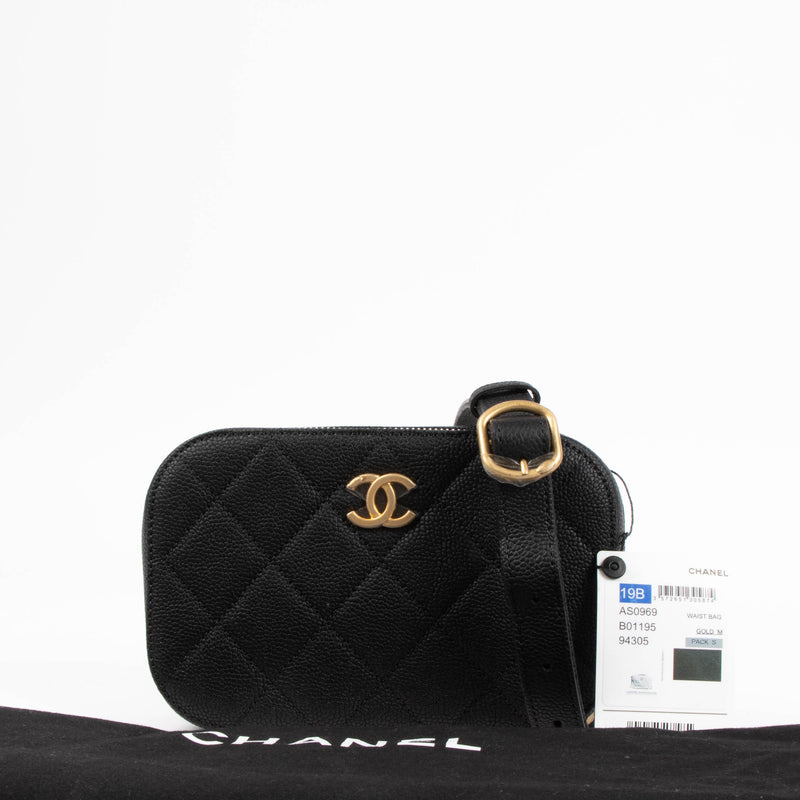 Chanel 19B Black Caviar Belt Bag