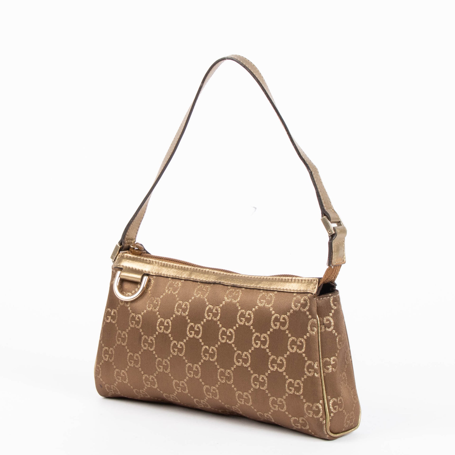 Gucci Bronze GG Satin Abbey D Ring Clutch