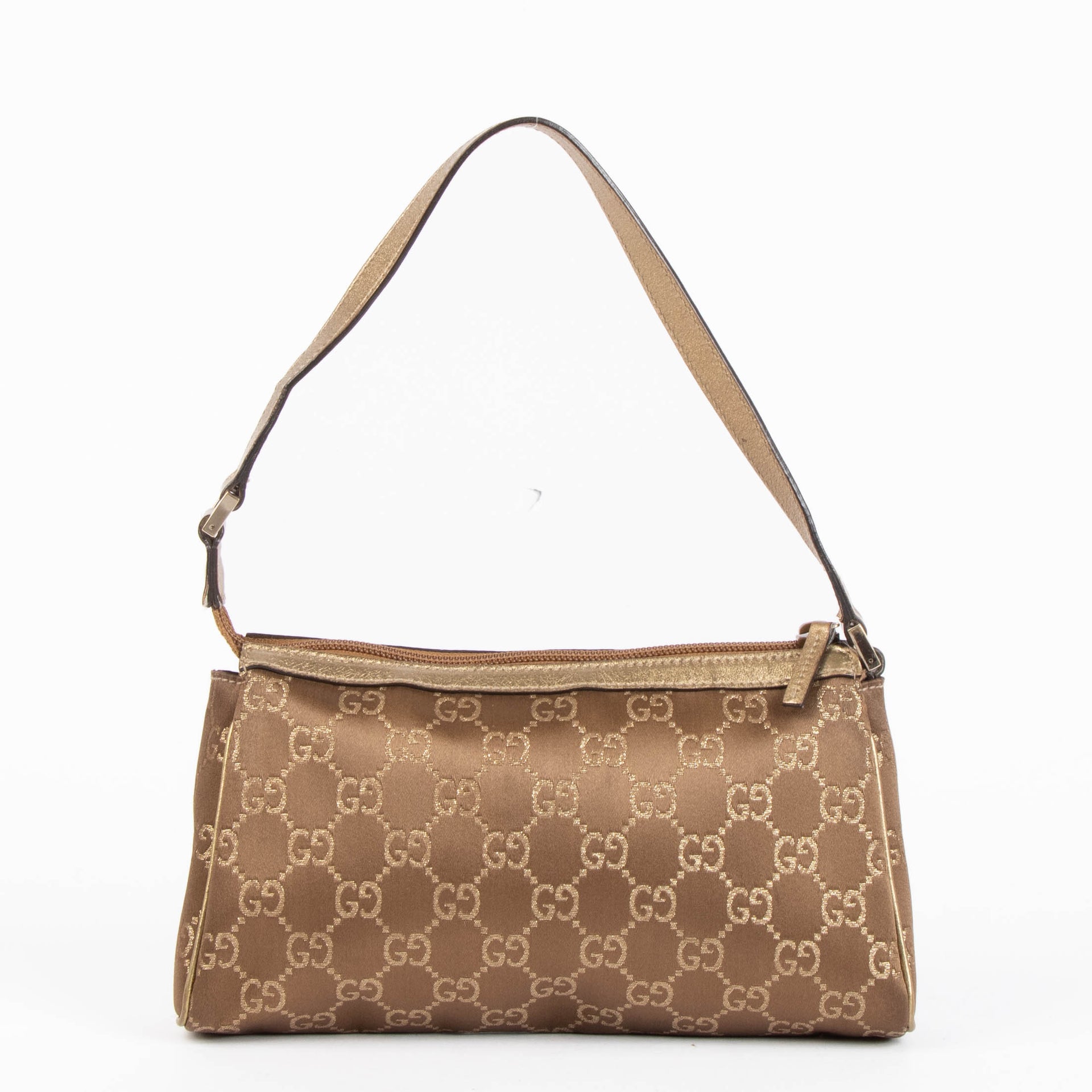 Gucci Bronze GG Satin Abbey D Ring Clutch