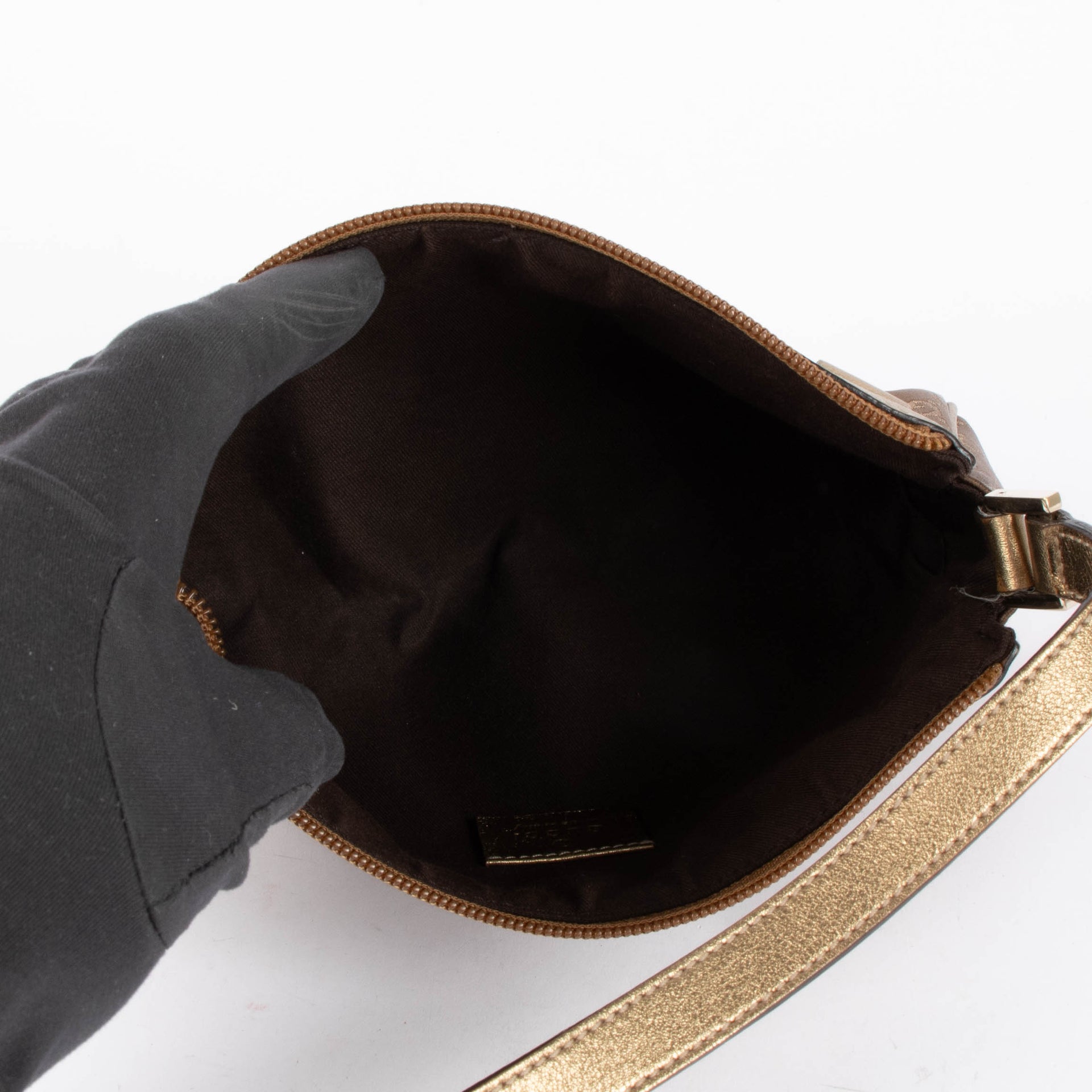 Gucci Bronze GG Satin Abbey D Ring Clutch