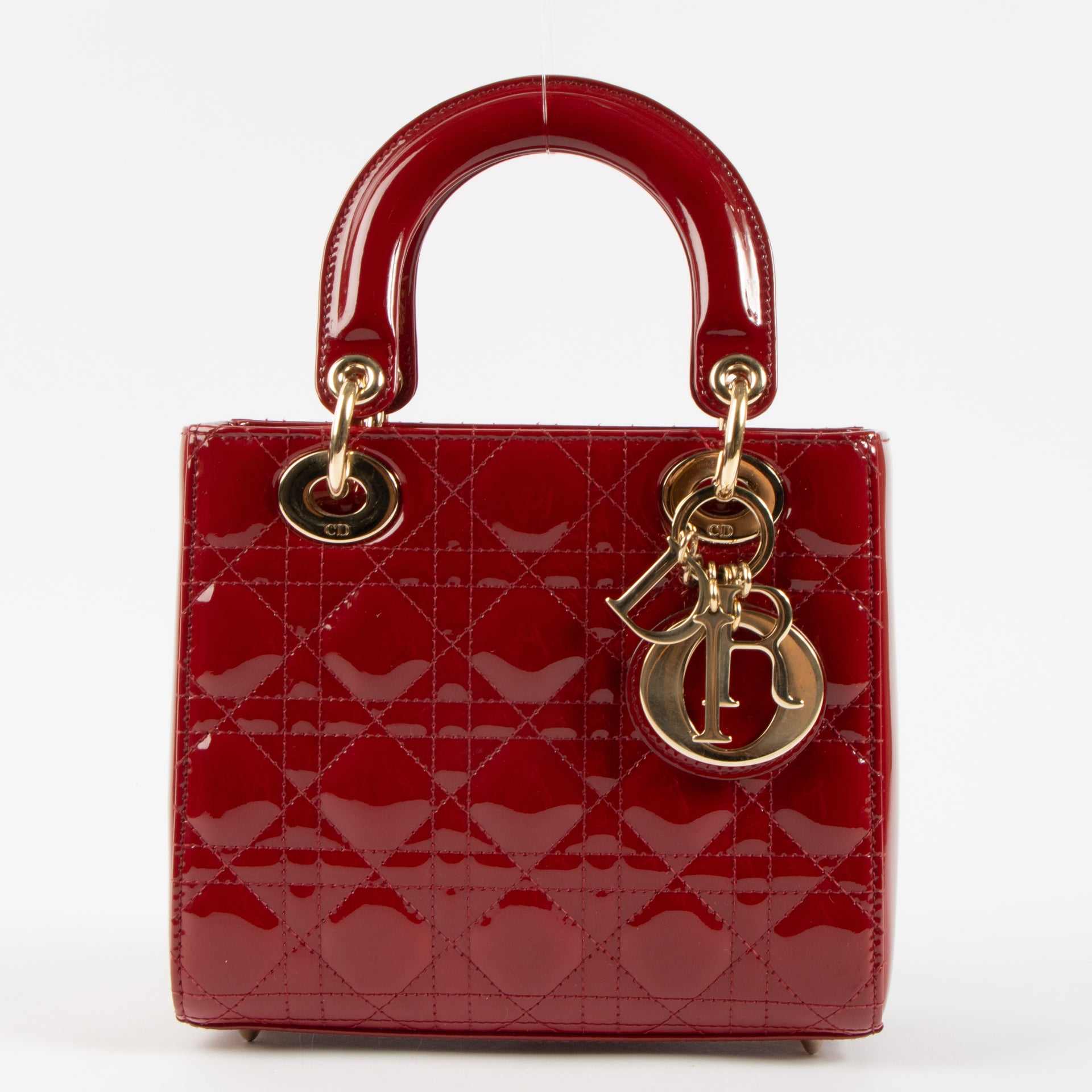 Shop the 100% authentic Christian Dior Cerise Patent Leather Lady Dior Small Bag second hand on Labellov.com!