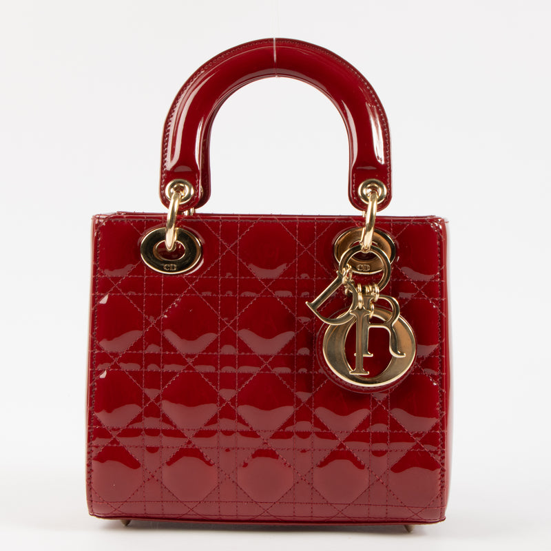 Shop the 100% authentic Christian Dior Cerise Patent Leather Lady Dior Small Bag second hand on Labellov.com!