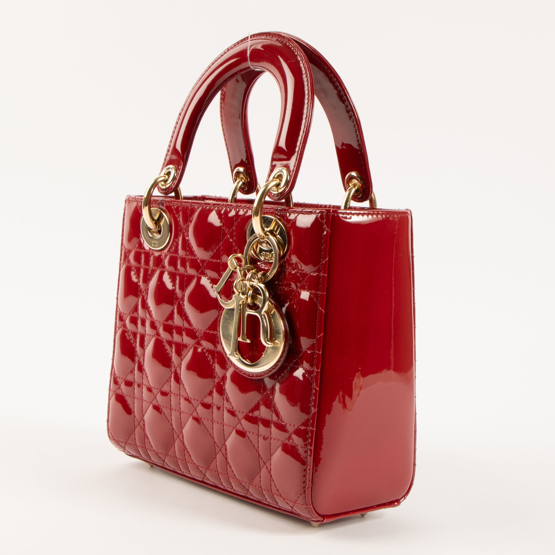 Shop the 100% authentic Christian Dior Cerise Patent Leather Lady Dior Small Bag second hand on Labellov.com!